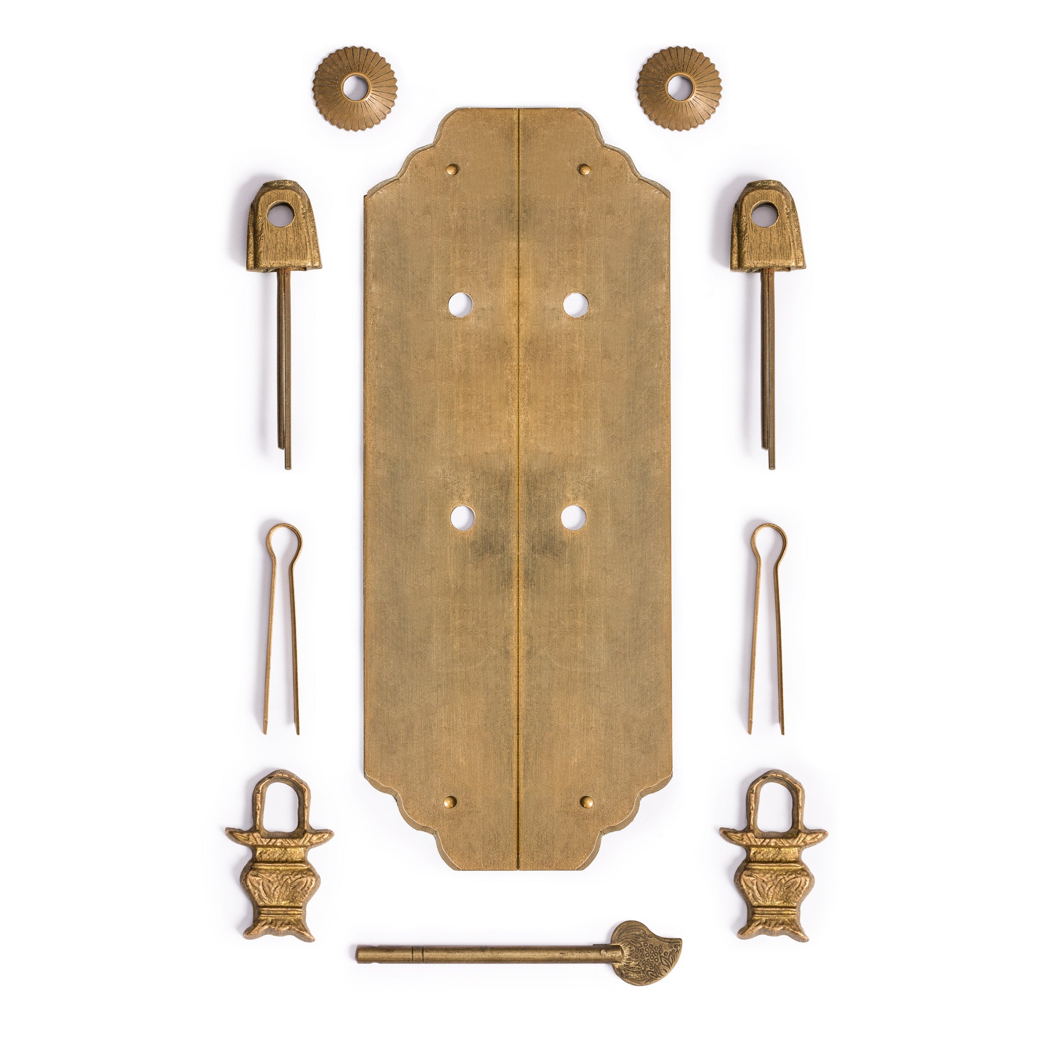 Art Deco Brass Cabinet Hardware Strip Pulls Set (7.9")-Chinese Brass Hardware