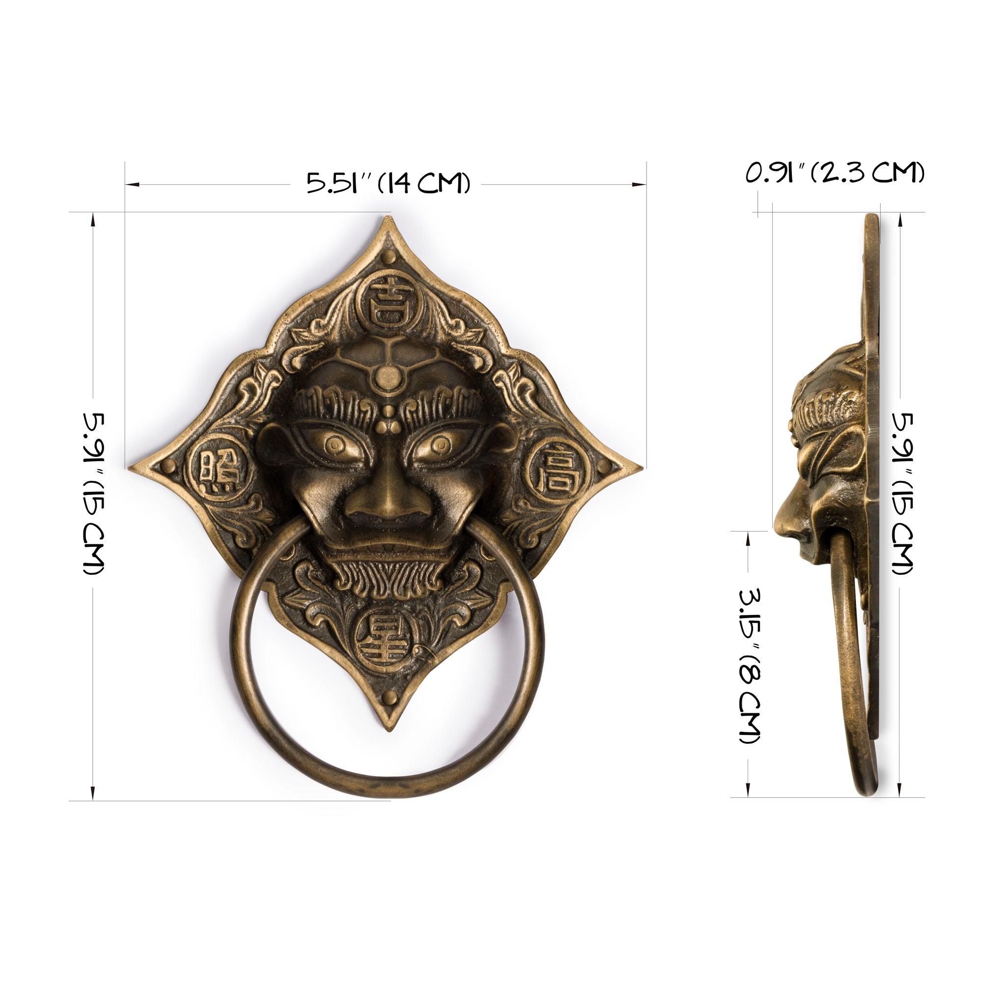 Auspicious Lion Door Pull 6.7"-Chinese Brass Hardware