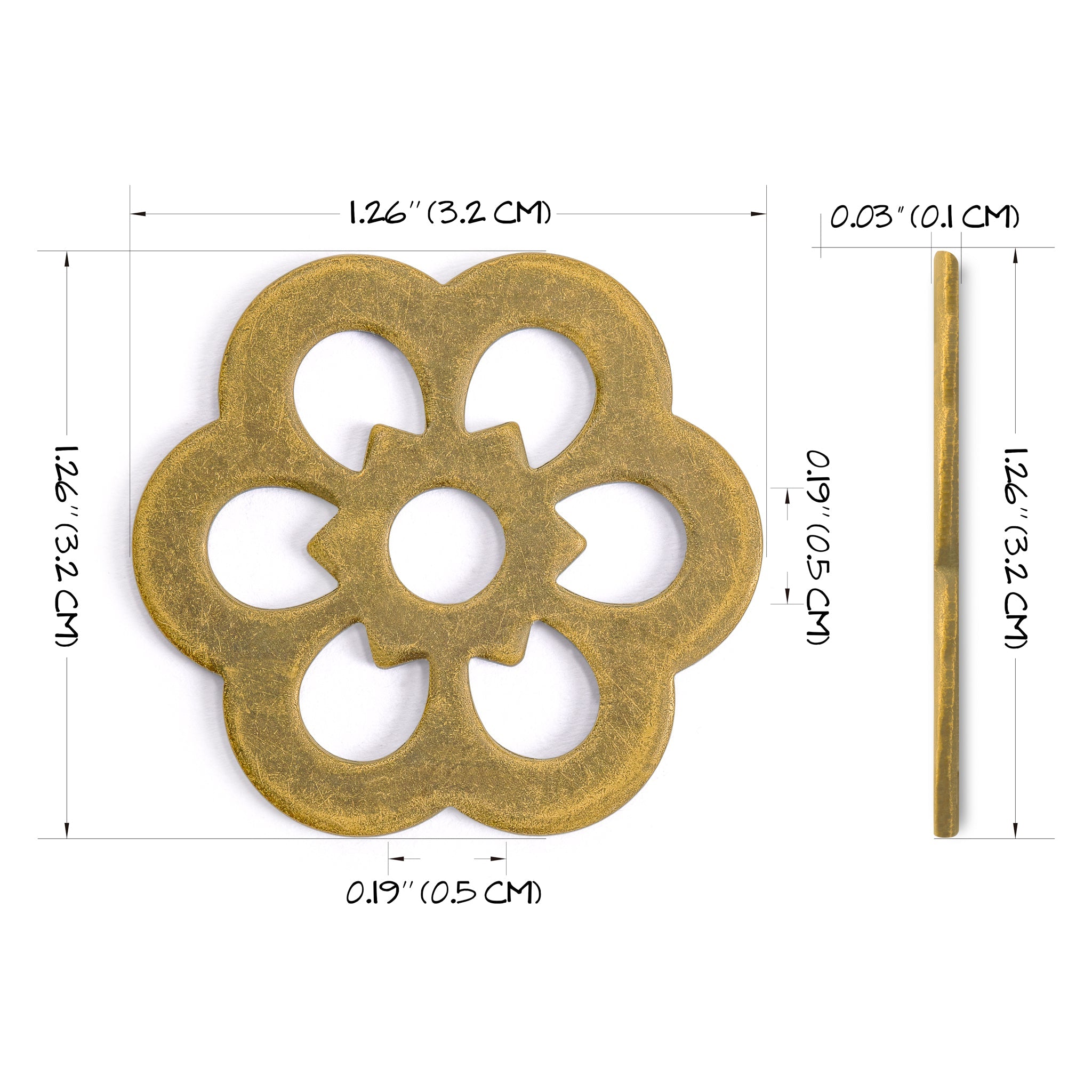 Brass Clover Washers 1.26" - Set of 10-Chinese Brass Hardware