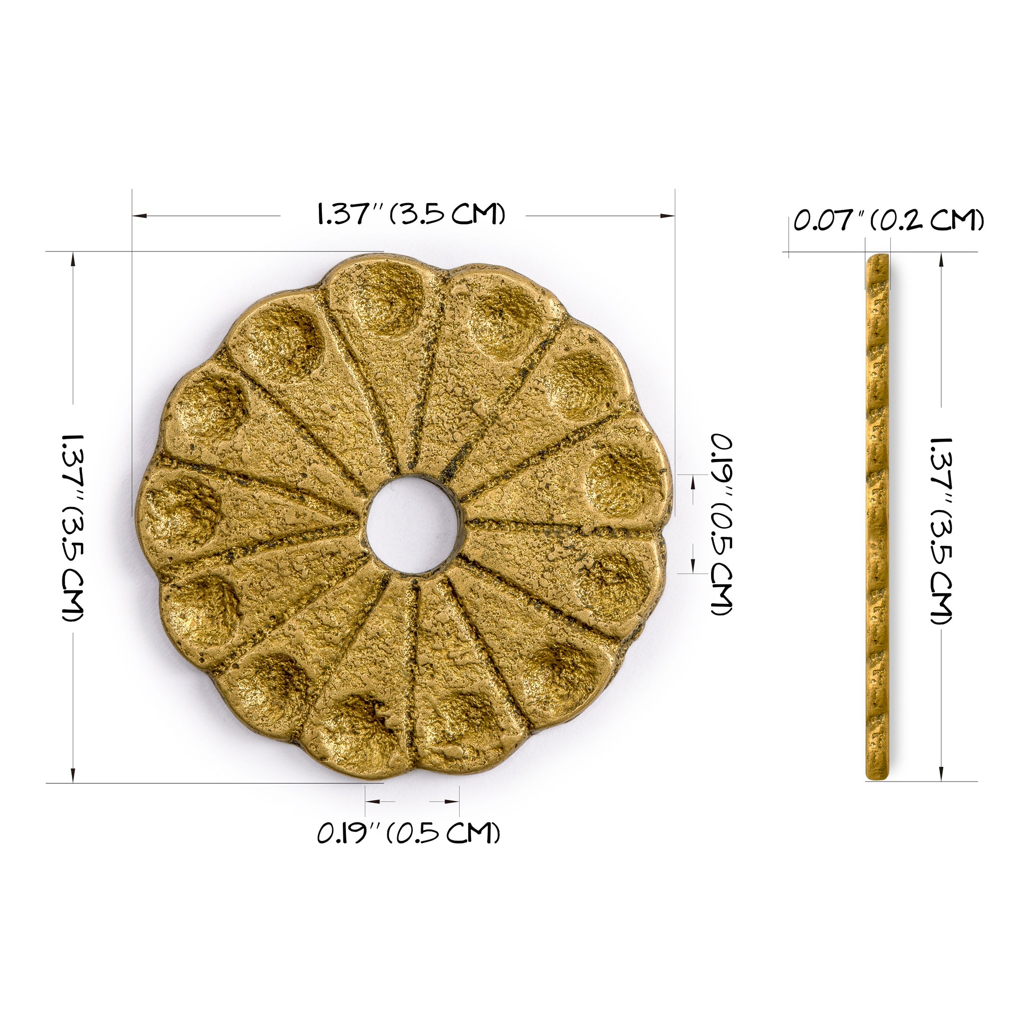 Chrysanthemum Backplate Washer Brass Hardware 1.4" - Set of 10-Chinese Brass Hardware