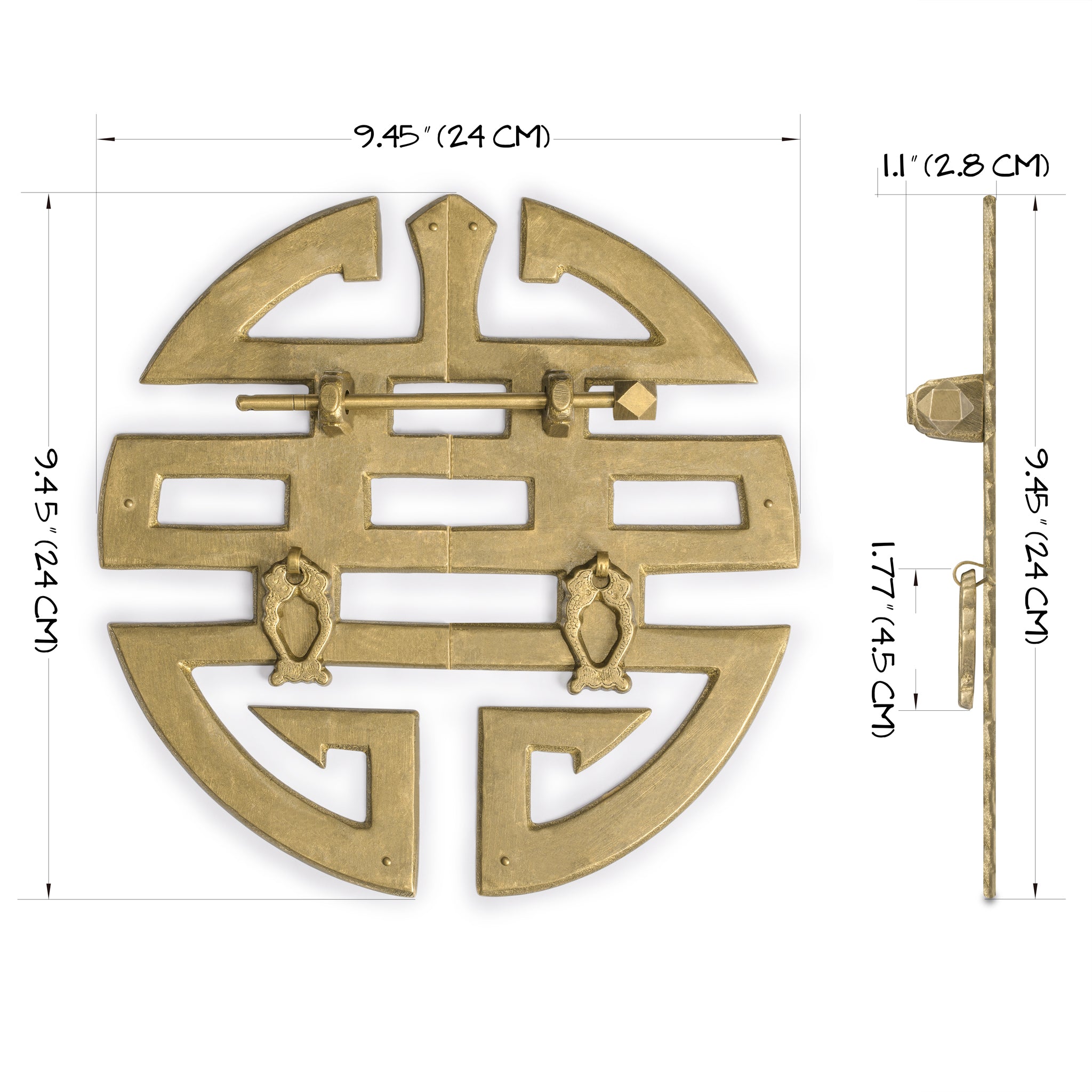 Happiness Character Cabinet Face Plate 9.5"-Chinese Brass Hardware