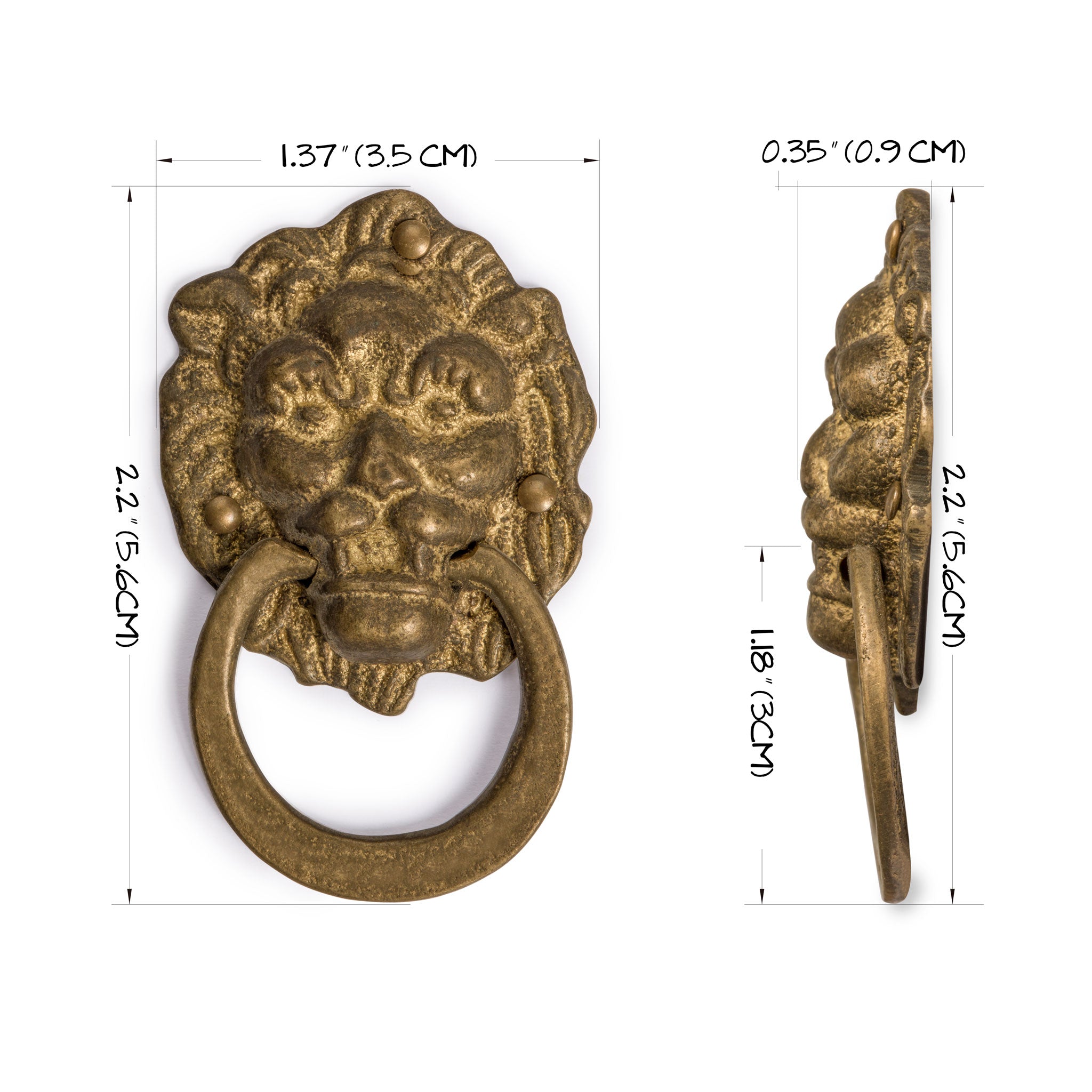 Miniature Gold Lion Pulls 2.2" - Set of 2-Chinese Brass Hardware