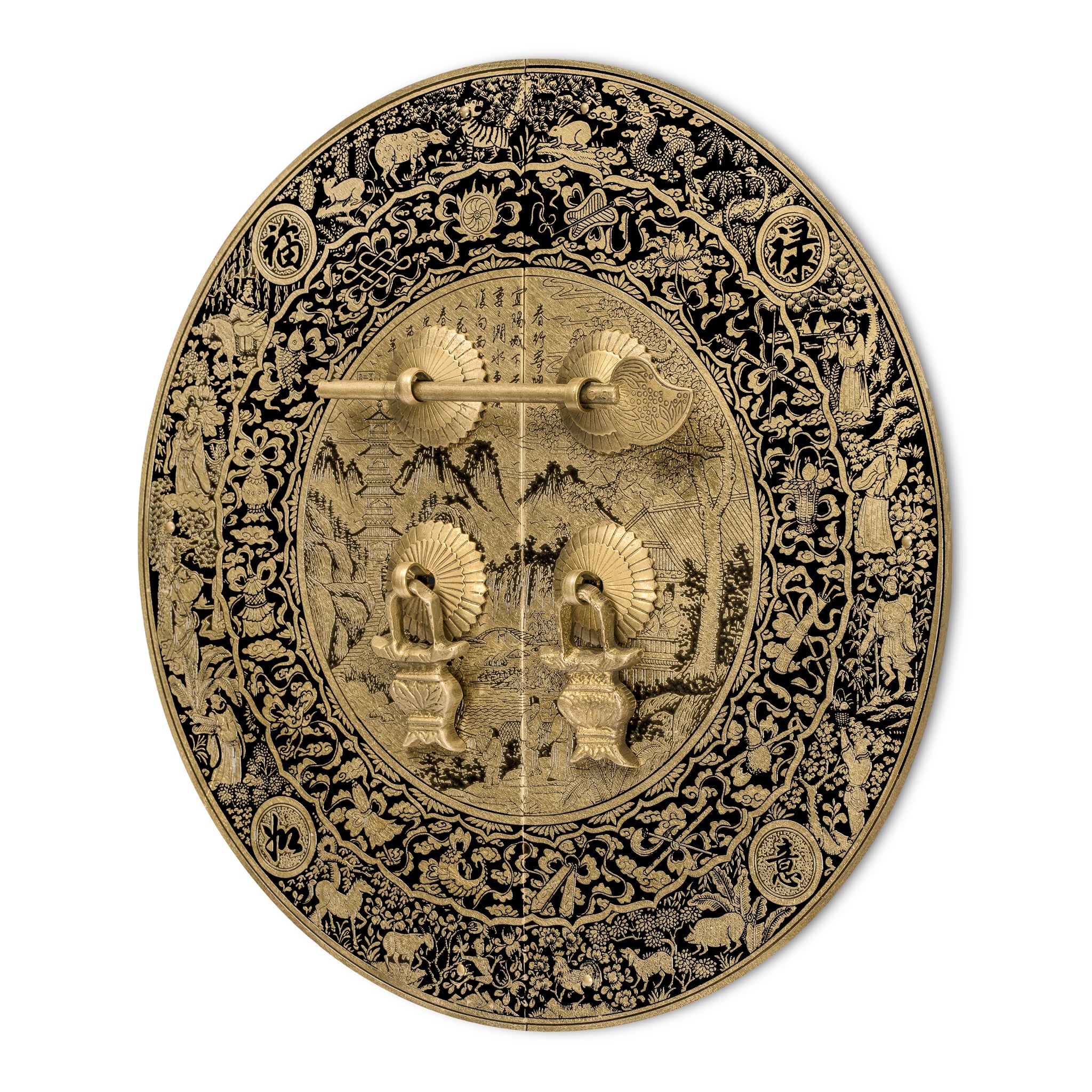 Mountain Scenery Cabinet Face Plate 9.5"-Chinese Brass Hardware