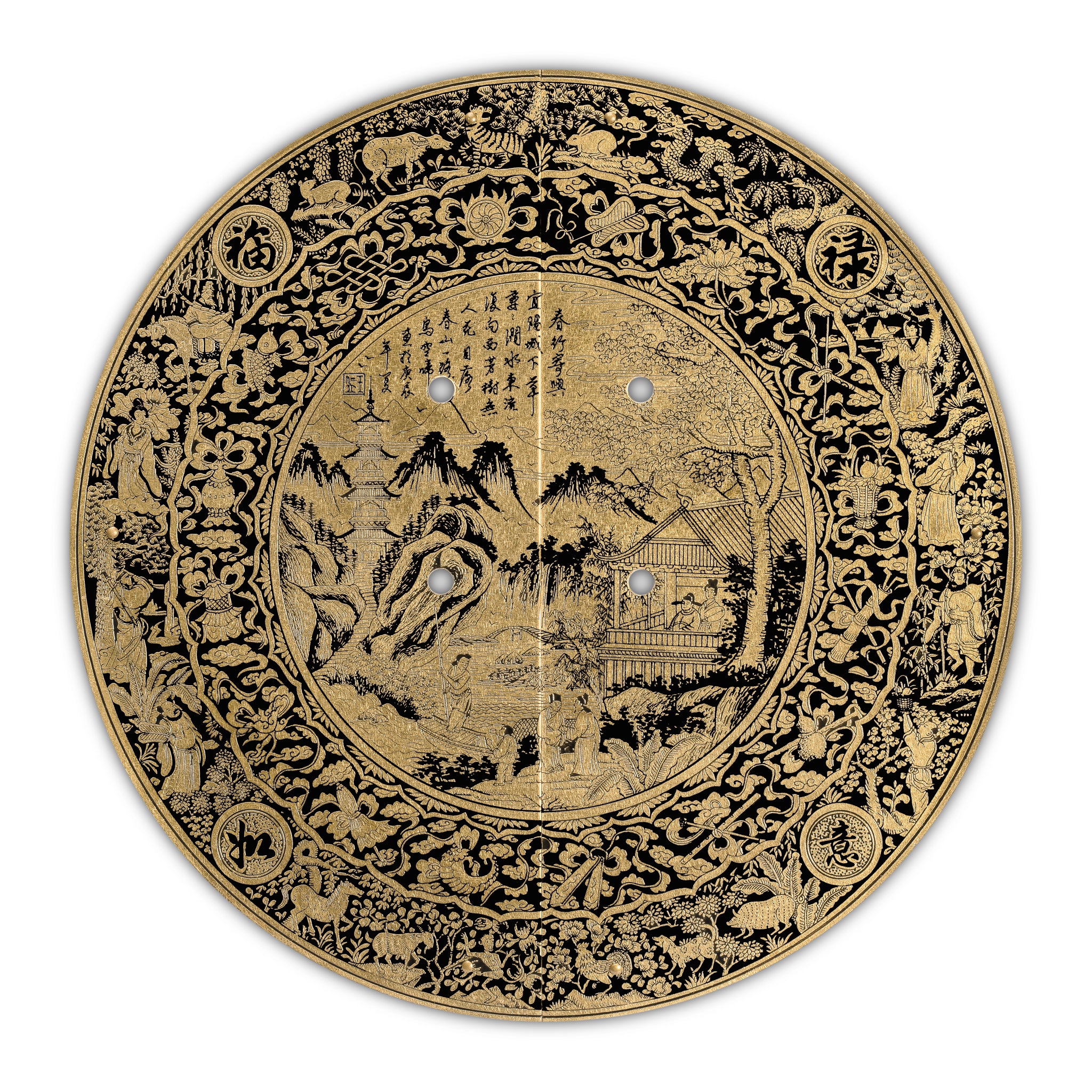 Mountain Scenery Cabinet Face Plate 9.5"-Chinese Brass Hardware