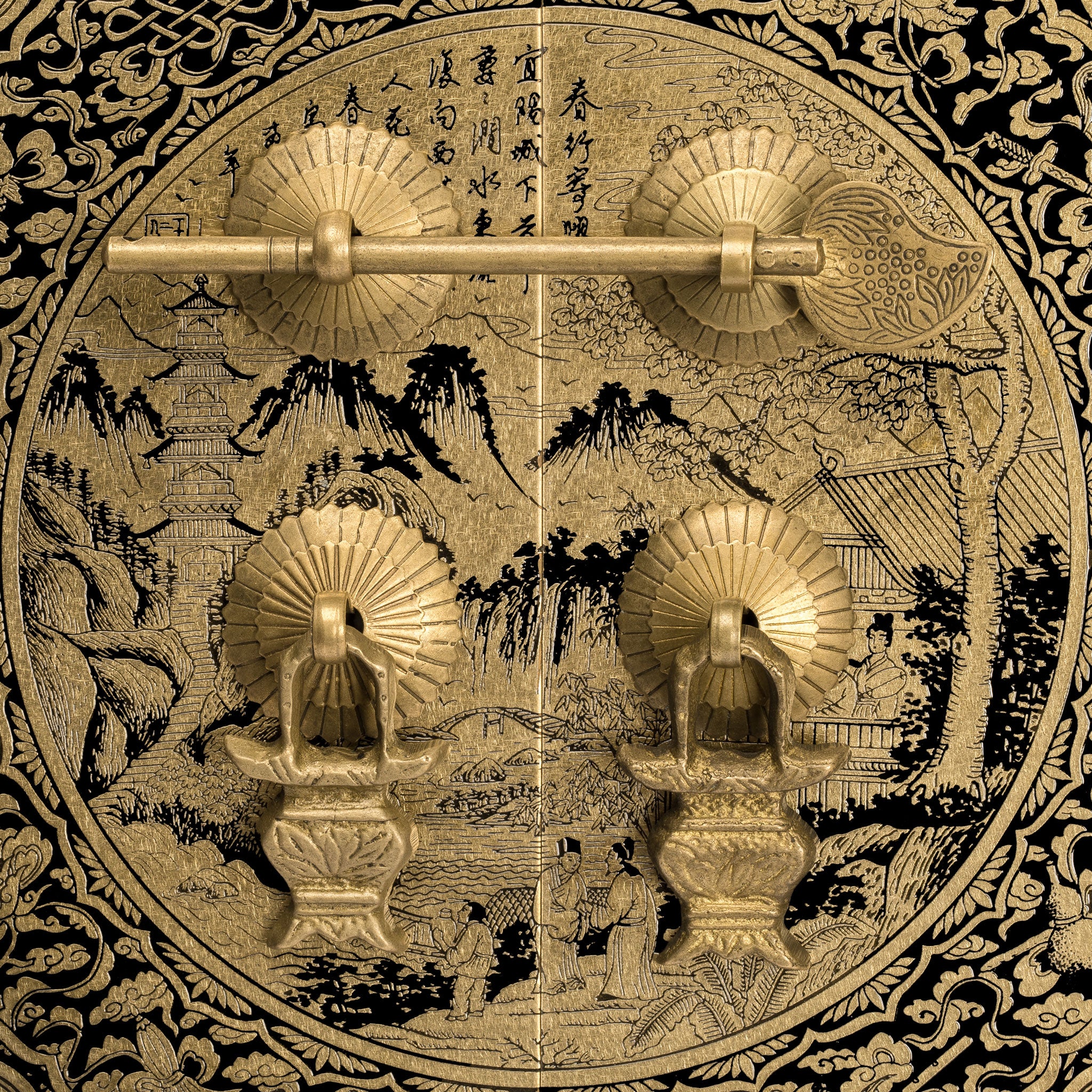 Mountain Scenery Cabinet Face Plate 9.5"-Chinese Brass Hardware