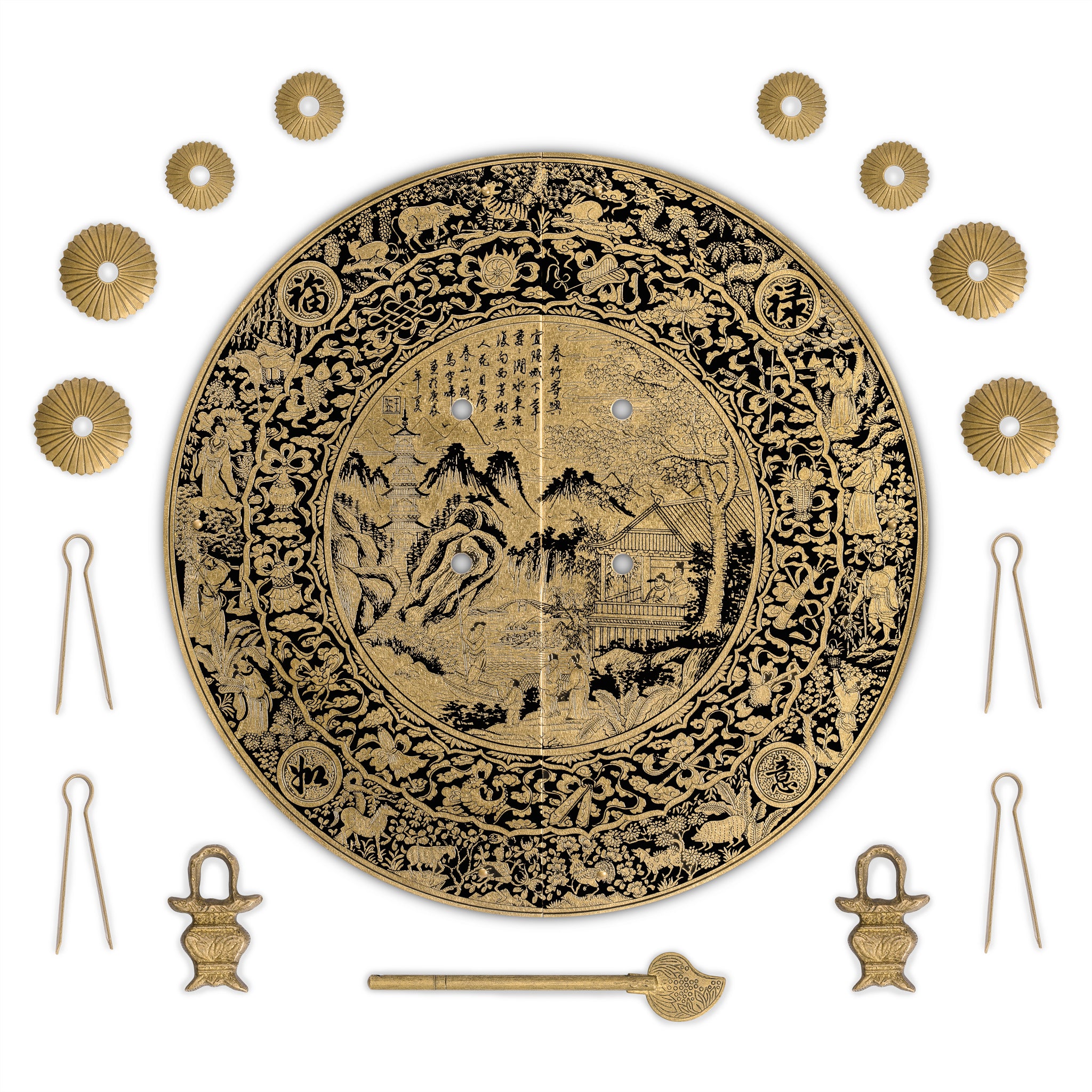 Mountain Scenery Cabinet Face Plate 9.5"-Chinese Brass Hardware