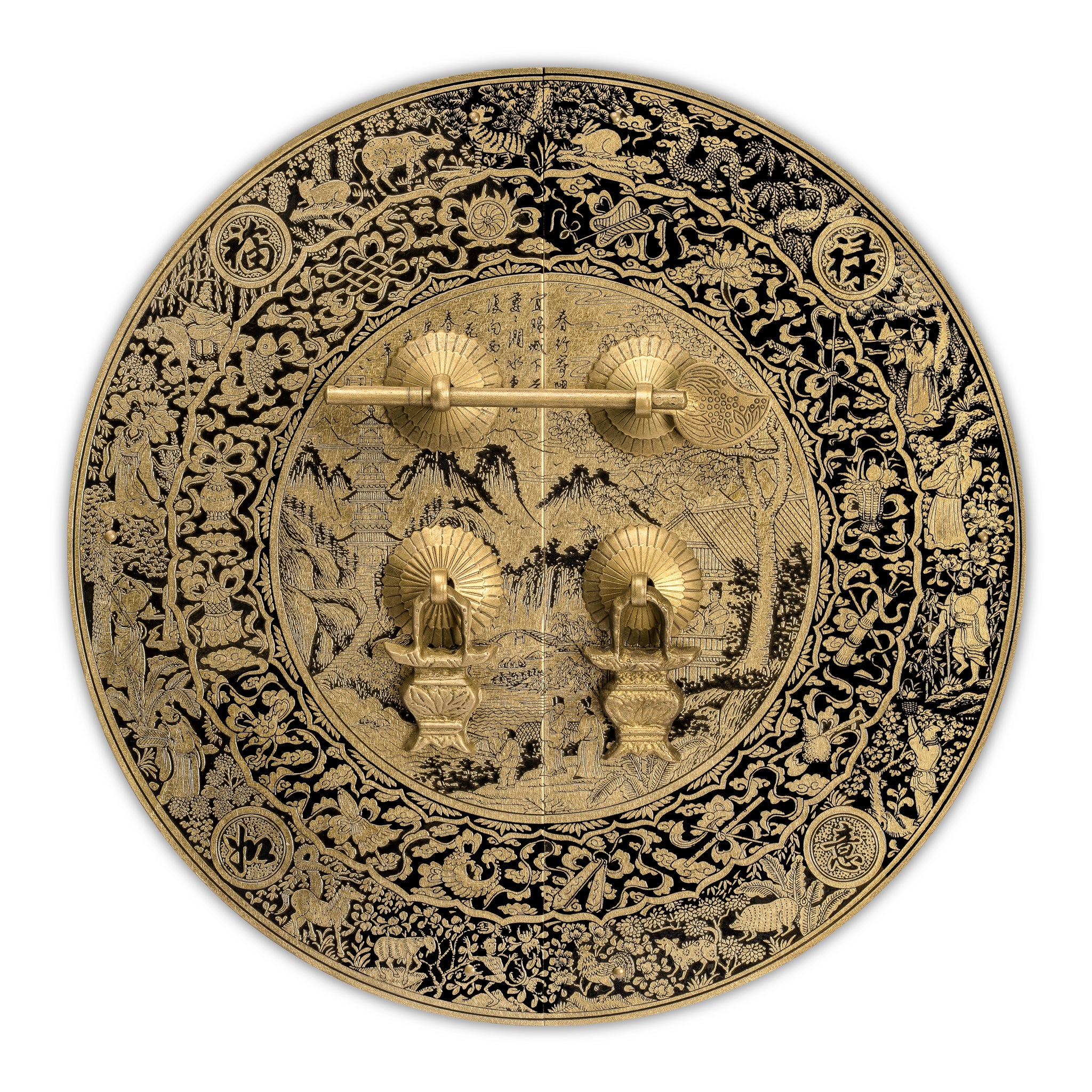 Mountain Scenery Cabinet Face Plate 9.5"-Chinese Brass Hardware