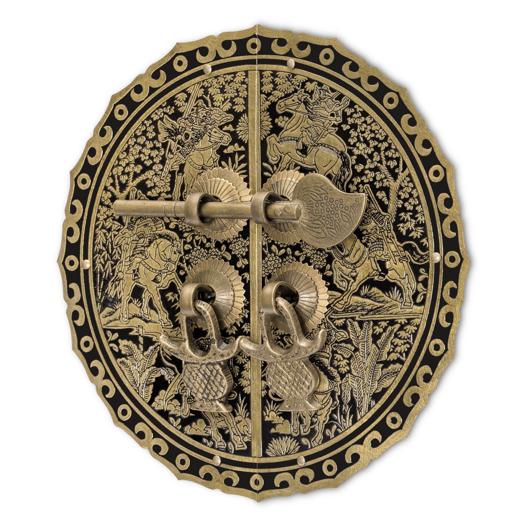 Six Horses Brass Cabinet Face Plate Set - 5.5"-Chinese Brass Hardware