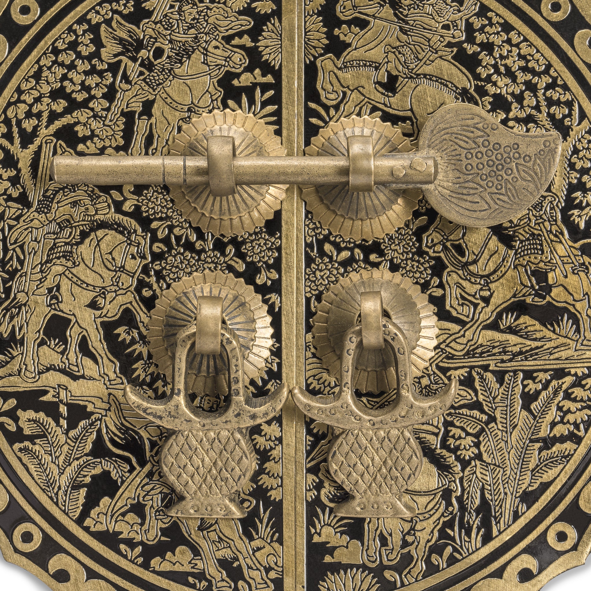 Six Horses Brass Cabinet Face Plate Set - 5.5"-Chinese Brass Hardware