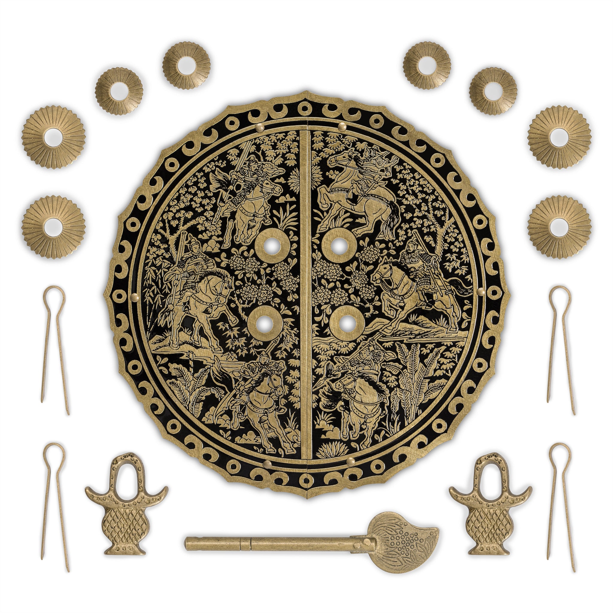 Six Horses Brass Cabinet Face Plate Set - 5.5"-Chinese Brass Hardware