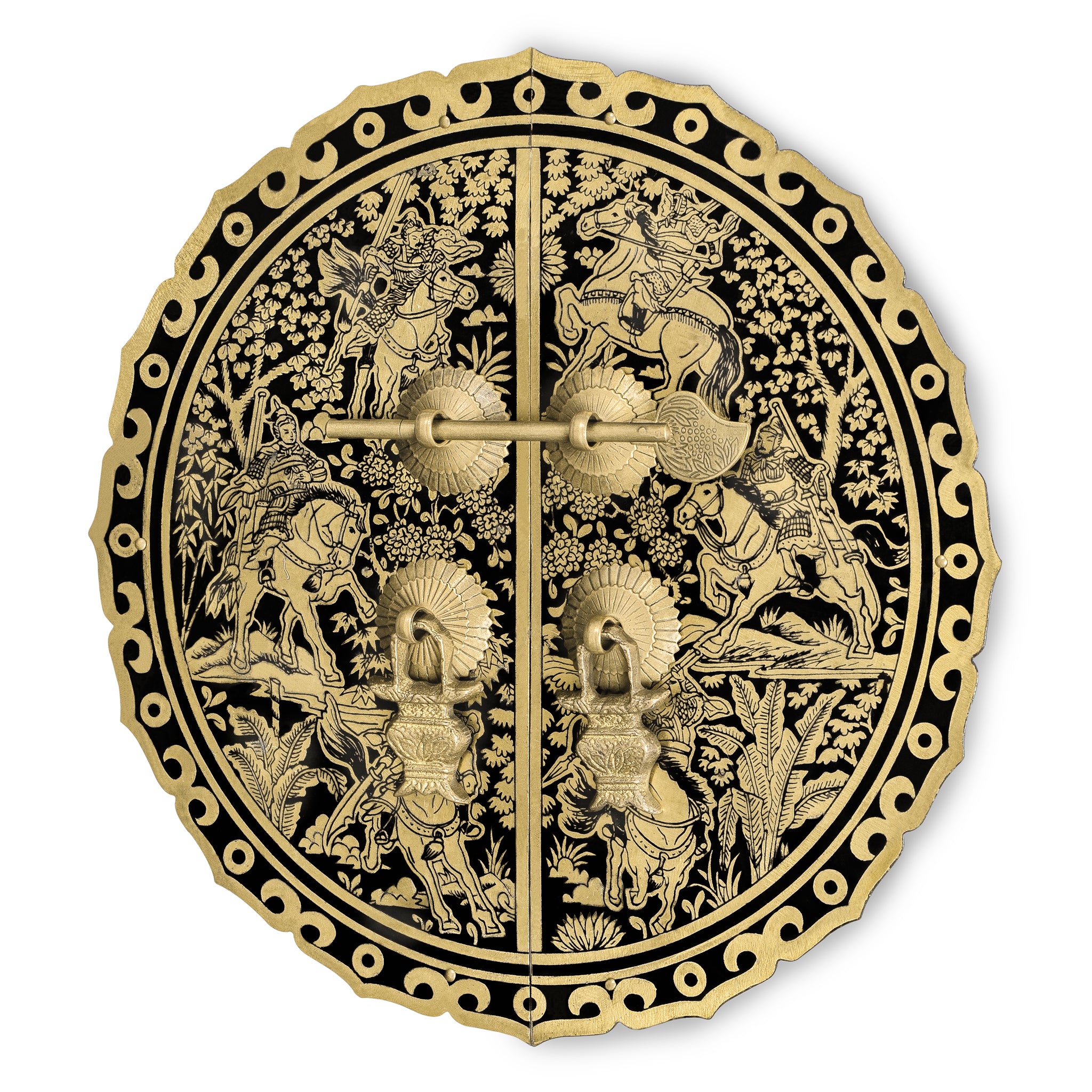 Six Horses Brass Cabinet Face Plate Set - 9.5"-Chinese Brass Hardware