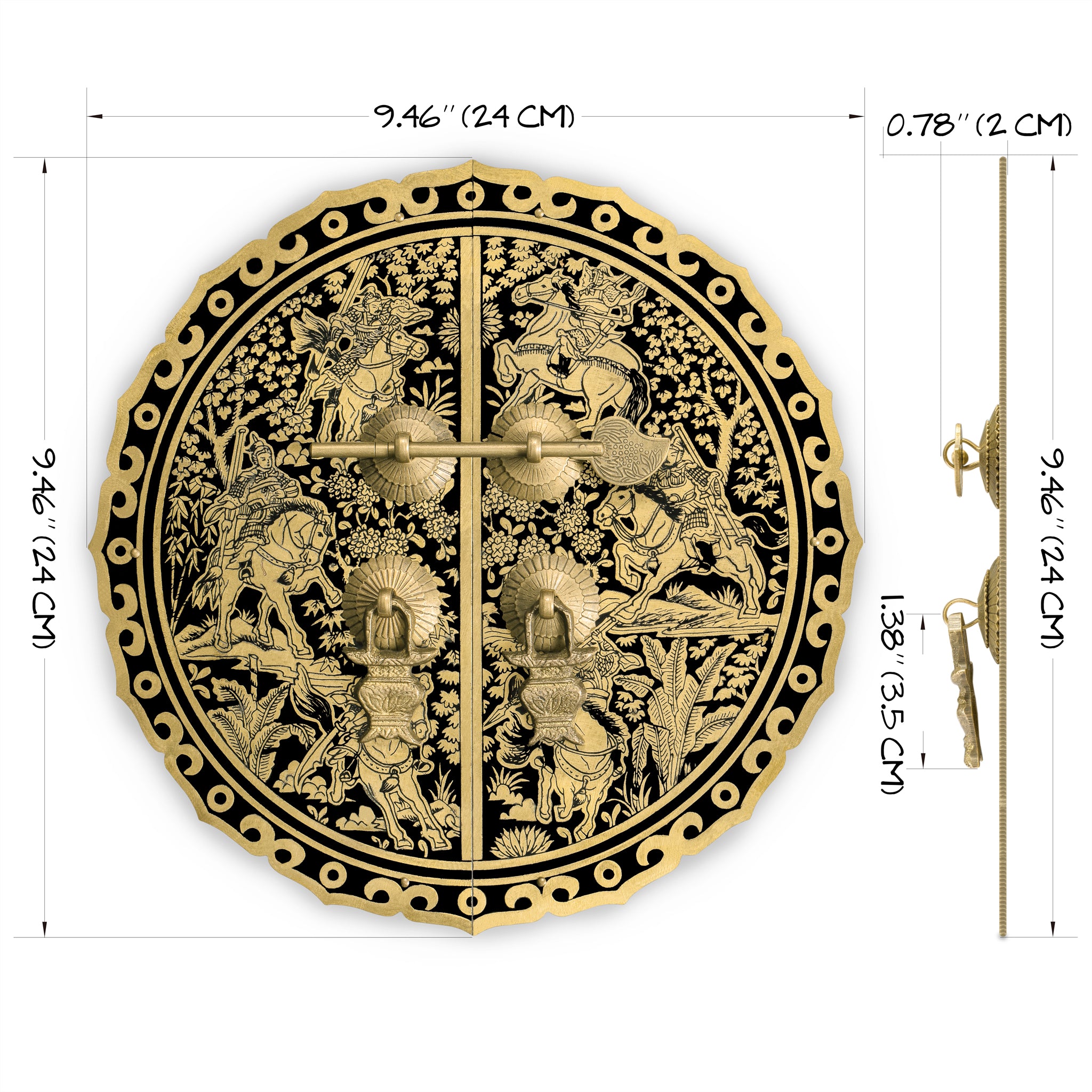 Six Horses Brass Cabinet Face Plate Set - 9.5"-Chinese Brass Hardware