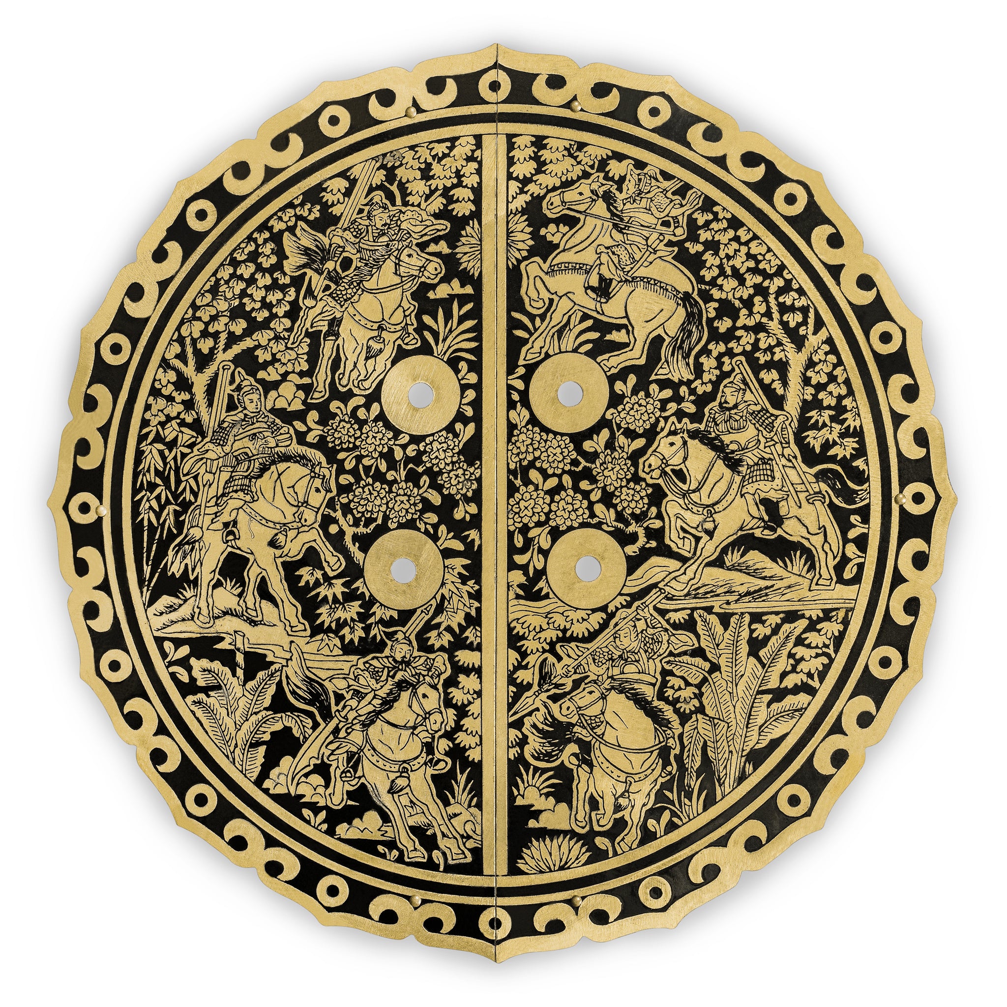 Six Horses Brass Cabinet Face Plate Set - 9.5"-Chinese Brass Hardware