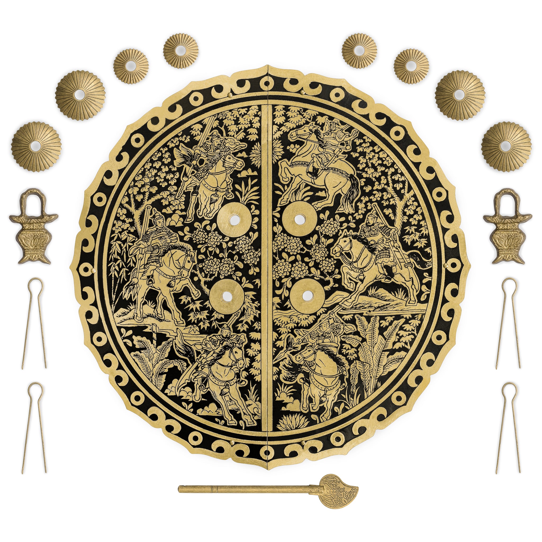 Six Horses Brass Cabinet Face Plate Set - 9.5"-Chinese Brass Hardware