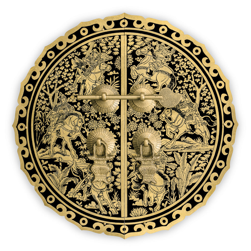 Six Horses Brass Cabinet Face Plate Set - 9.5"-Chinese Brass Hardware