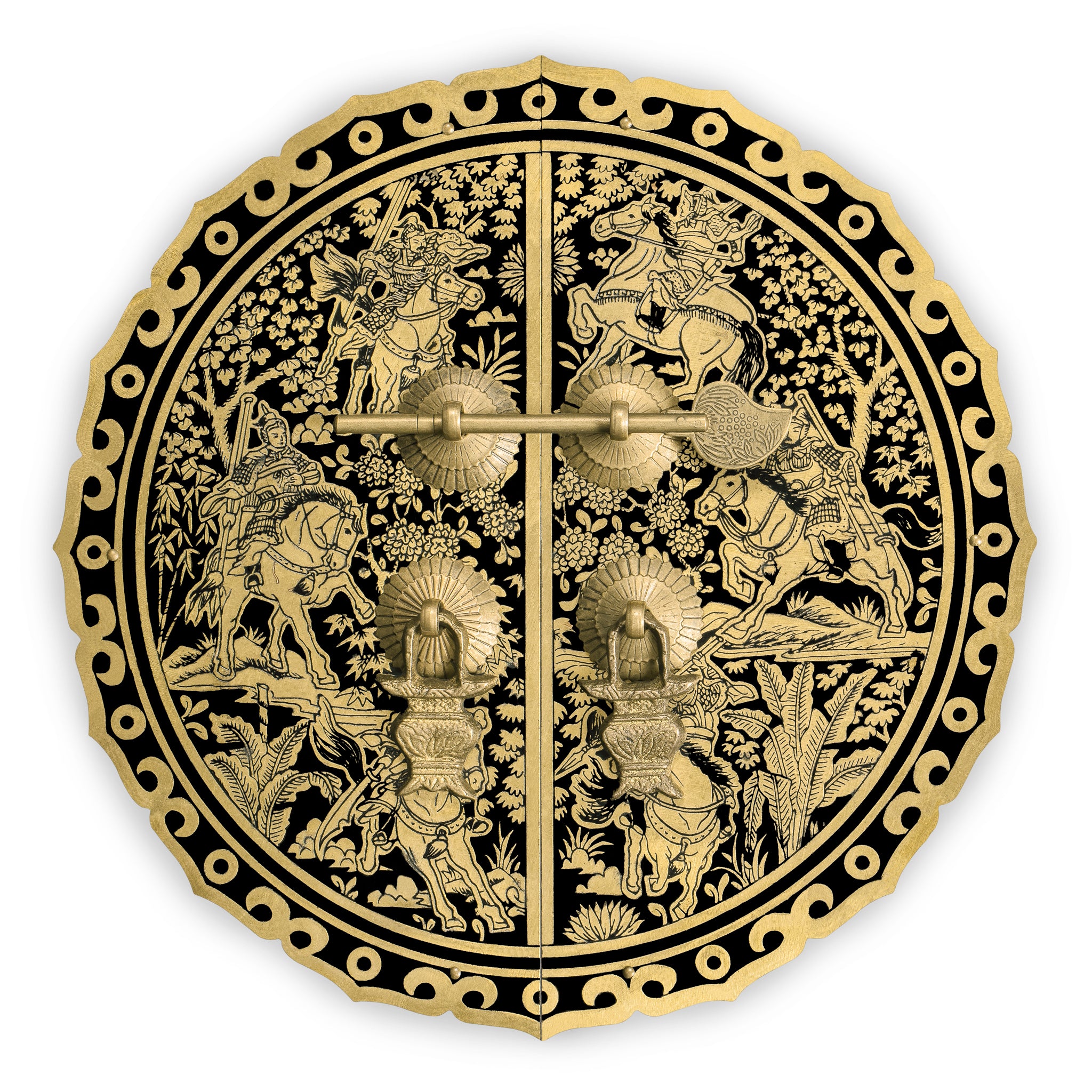 Six Horses Brass Cabinet Face Plate Set - 9.5"-Chinese Brass Hardware