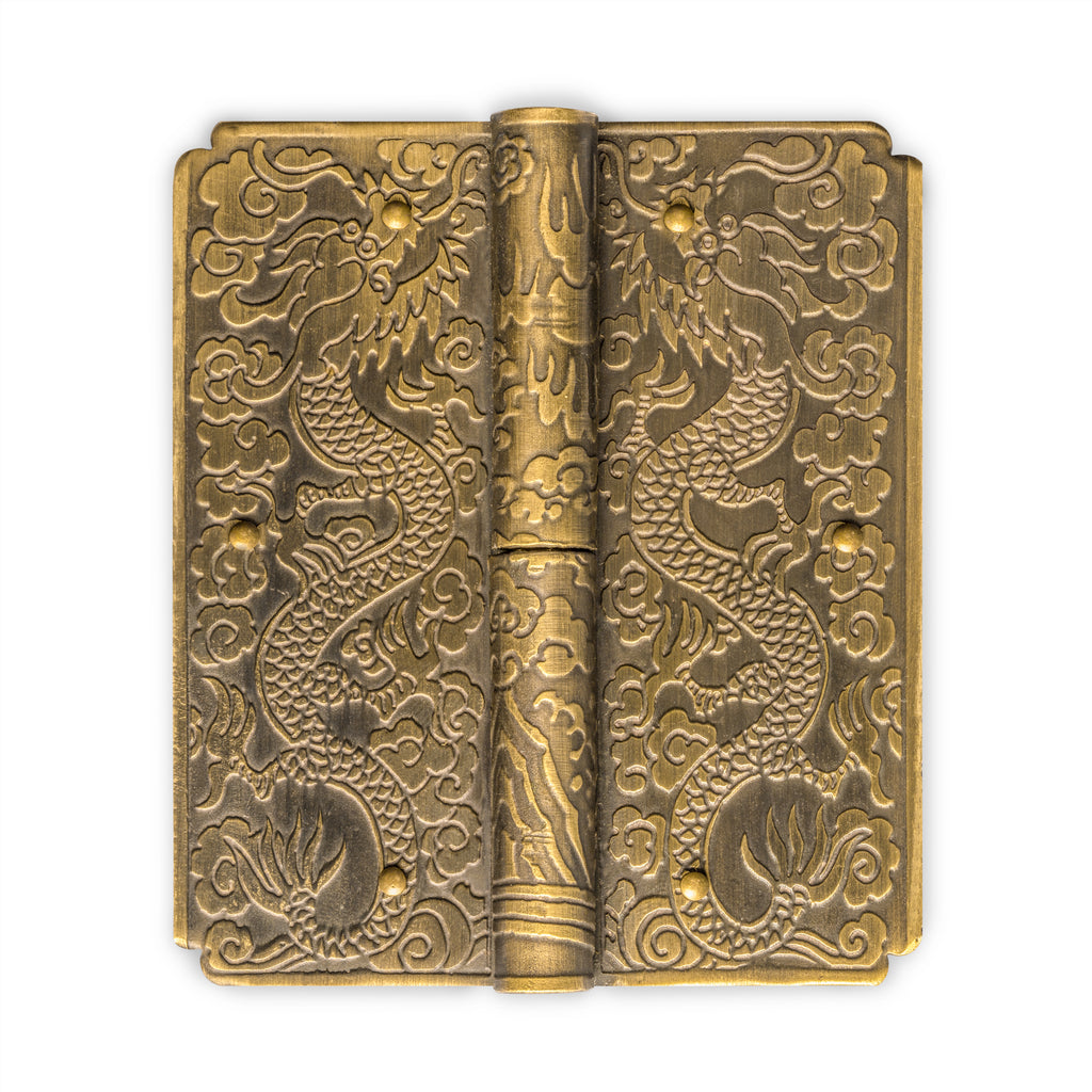 Sparring Dragons Hinge 3.5" - Set of 2-Chinese Brass Hardware