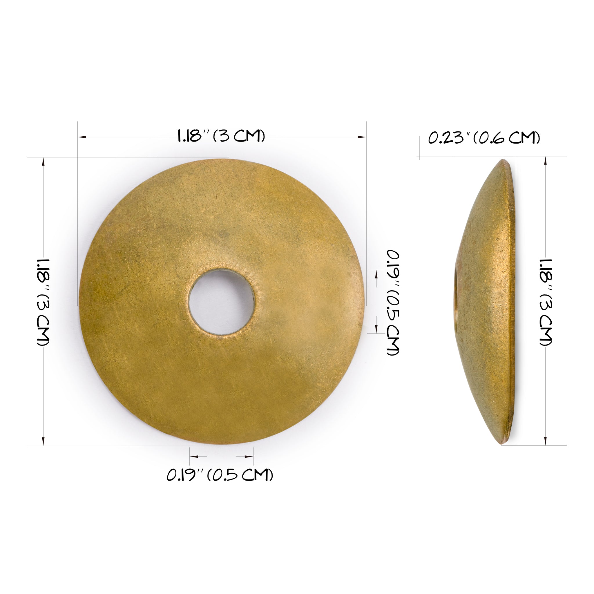 Brass Convex Round Washers 1.2" - Set of 10