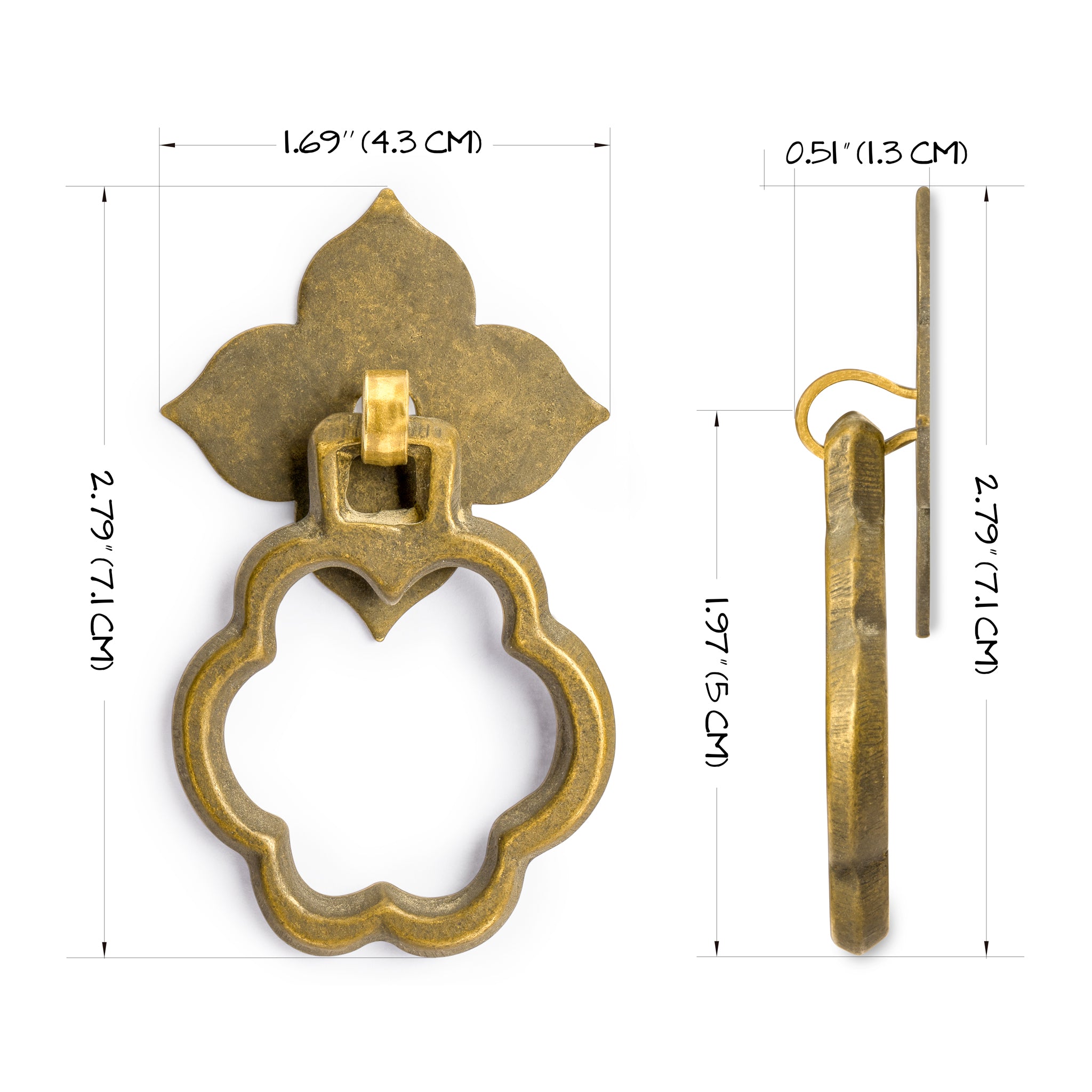 Bunchberry and Clover Flower Pulls 2.8" - Set of 2-Chinese Brass Hardware