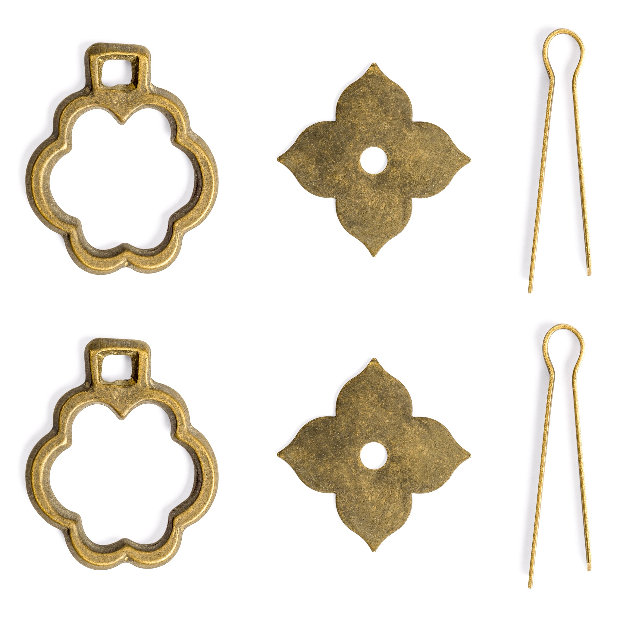 Bunchberry and Clover Flower Pulls 2.8" - Set of 2-Chinese Brass Hardware
