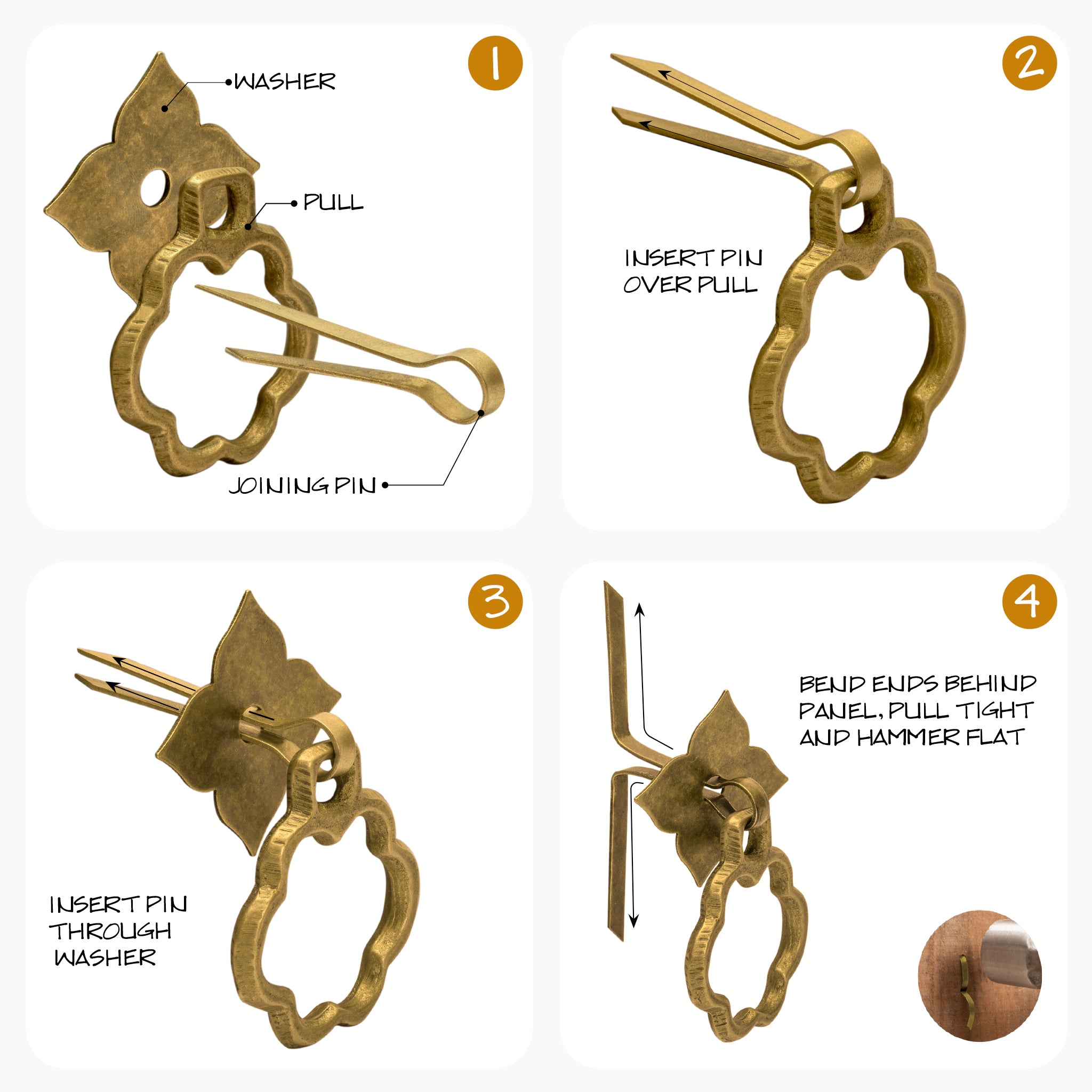Bunchberry and Clover Flower Pulls 2.8" - Set of 2-Chinese Brass Hardware