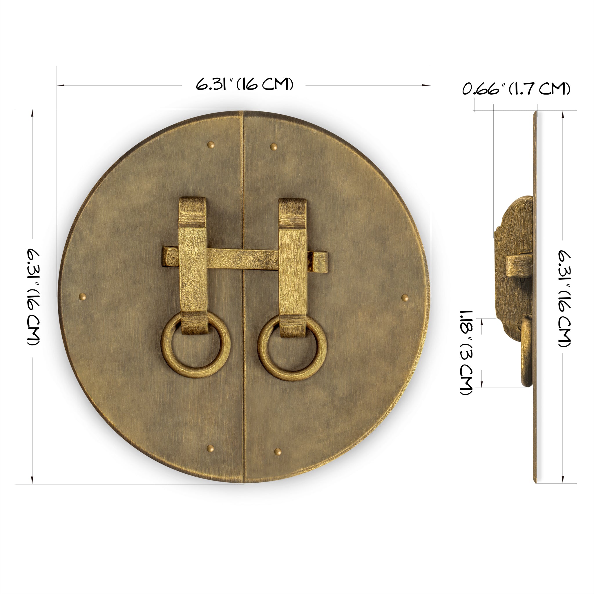 Button and Zipper Cabinet Face Plate 6.3"-Chinese Brass Hardware
