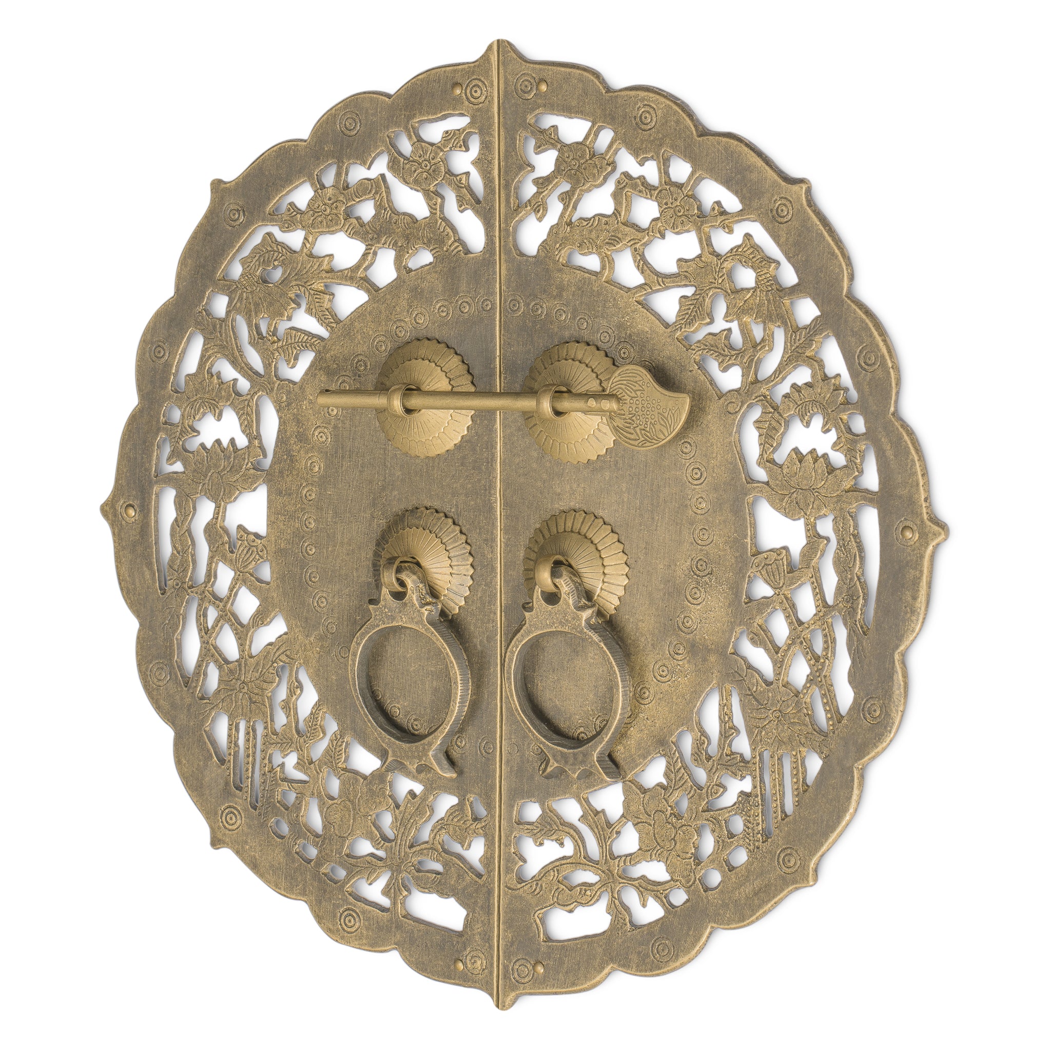 China Flower Pot Cabinet Face Plate 9.9"-Chinese Brass Hardware