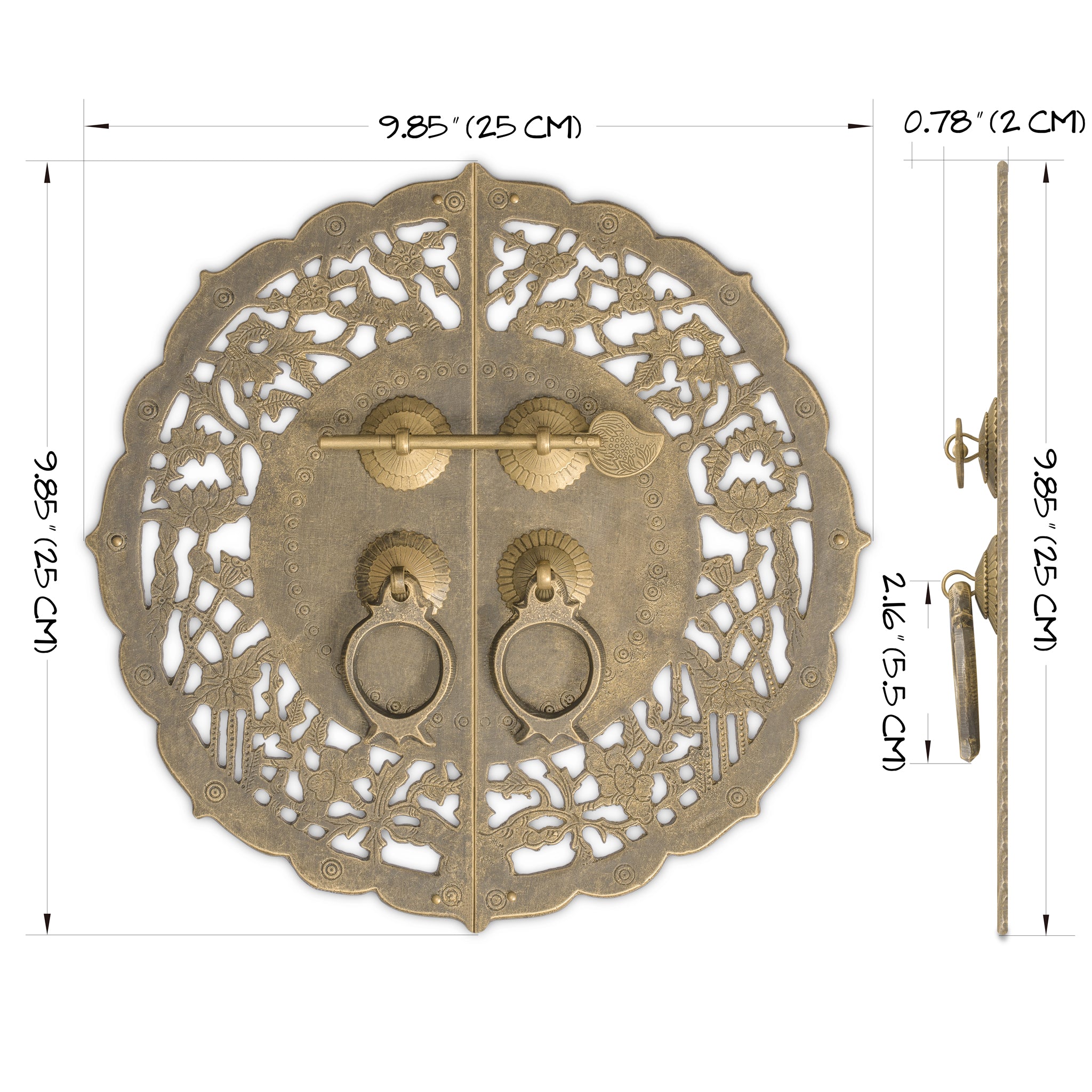 China Flower Pot Cabinet Face Plate 9.9"-Chinese Brass Hardware