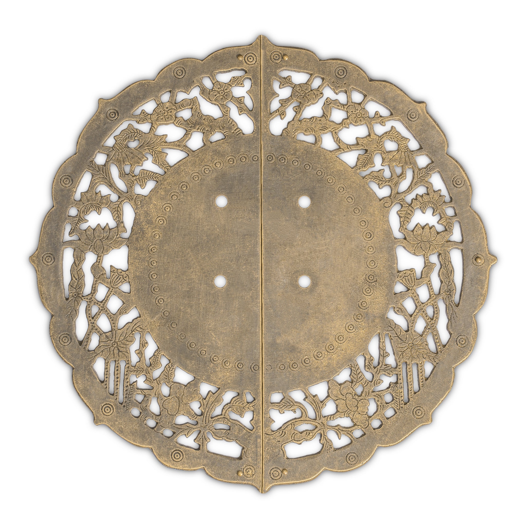 China Flower Pot Cabinet Face Plate 9.9"-Chinese Brass Hardware