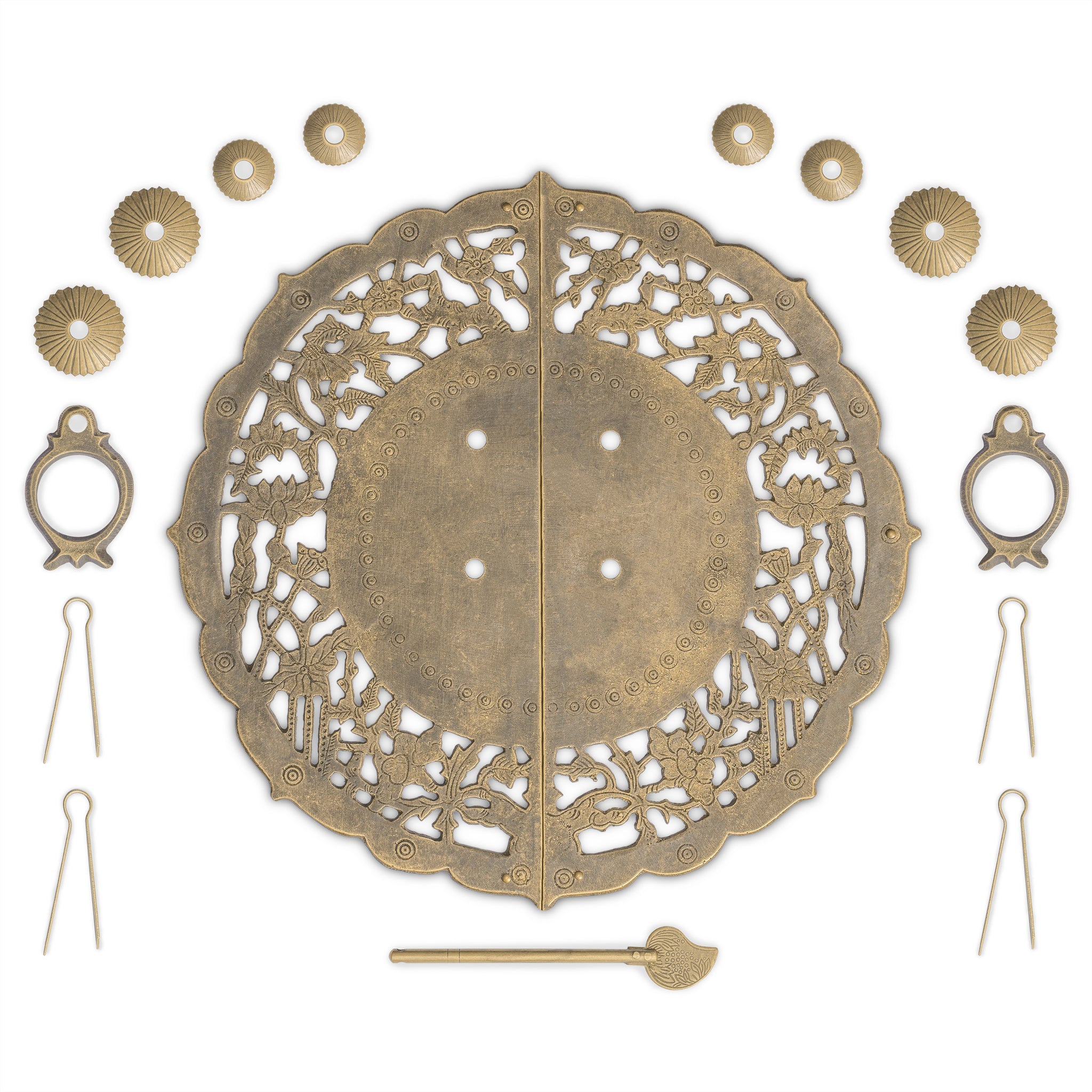 China Flower Pot Cabinet Face Plate 9.9"-Chinese Brass Hardware