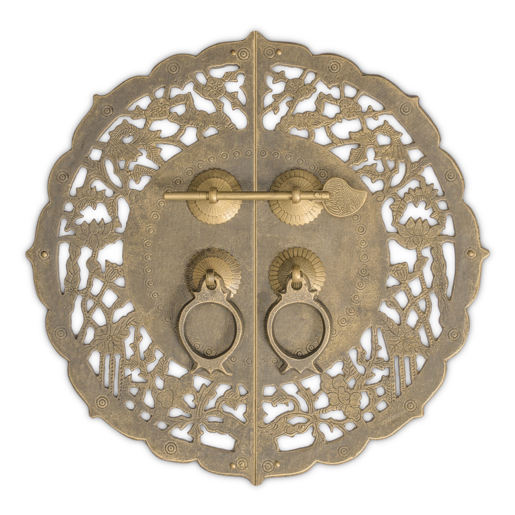 China Flower Pot Cabinet Face Plate 9.9"-Chinese Brass Hardware