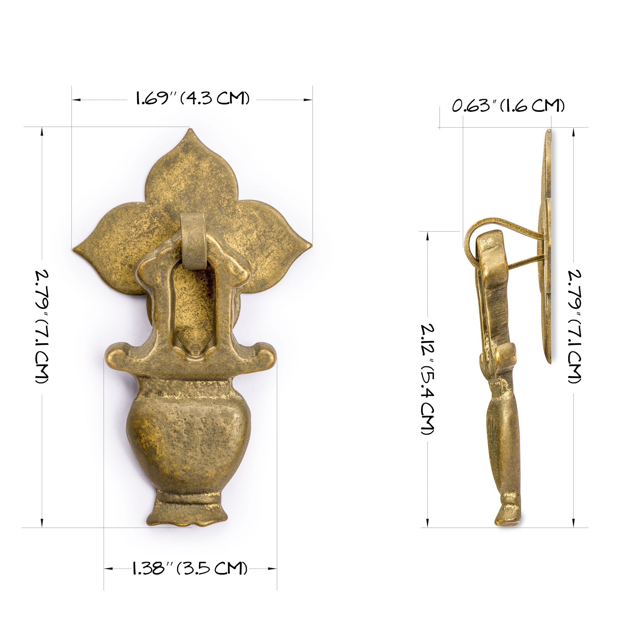 Golden Furnace and Flower Pulls 2.1" - Set of 2-Chinese Brass Hardware