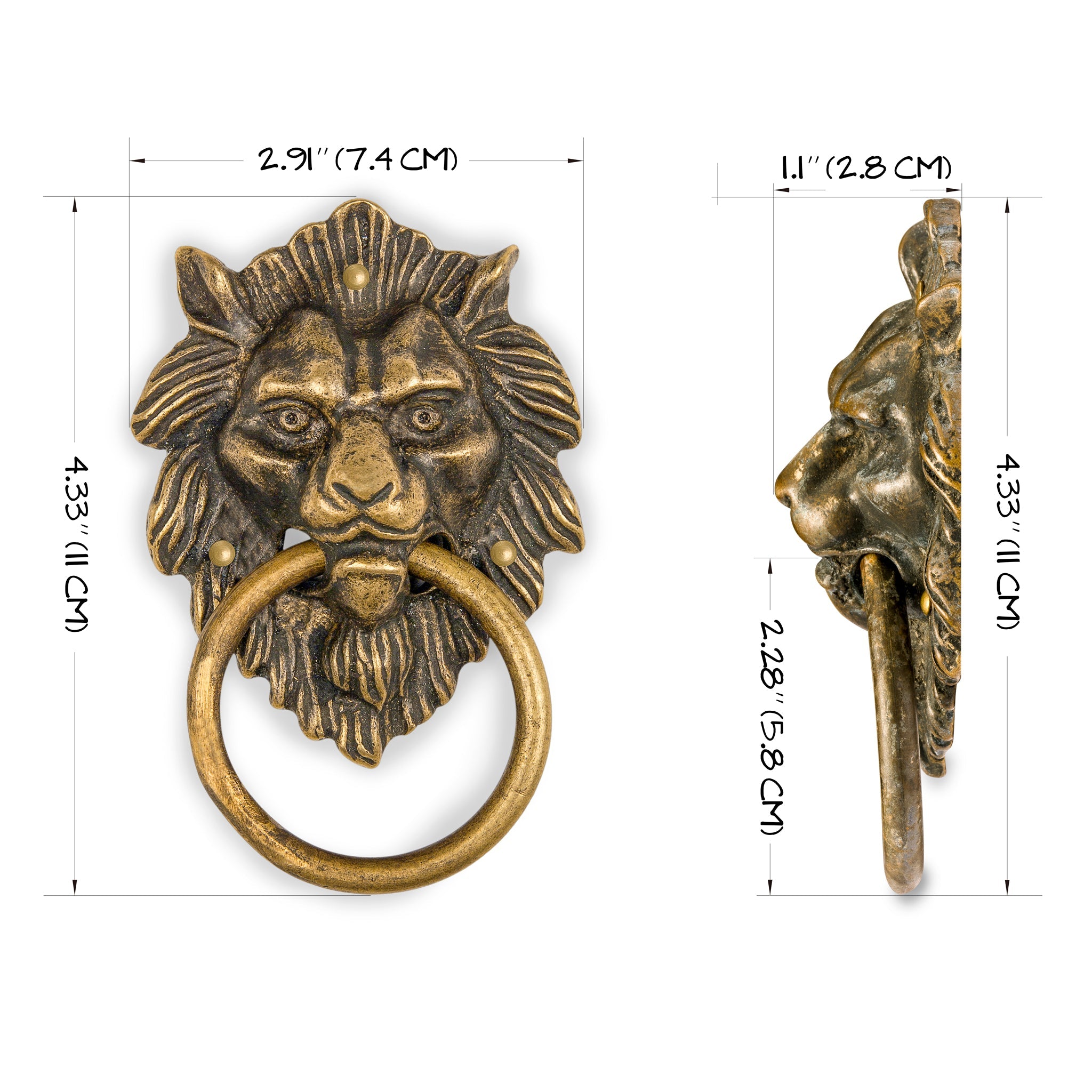 Golden Hair Lion Door Pull 4"-Chinese Brass Hardware
