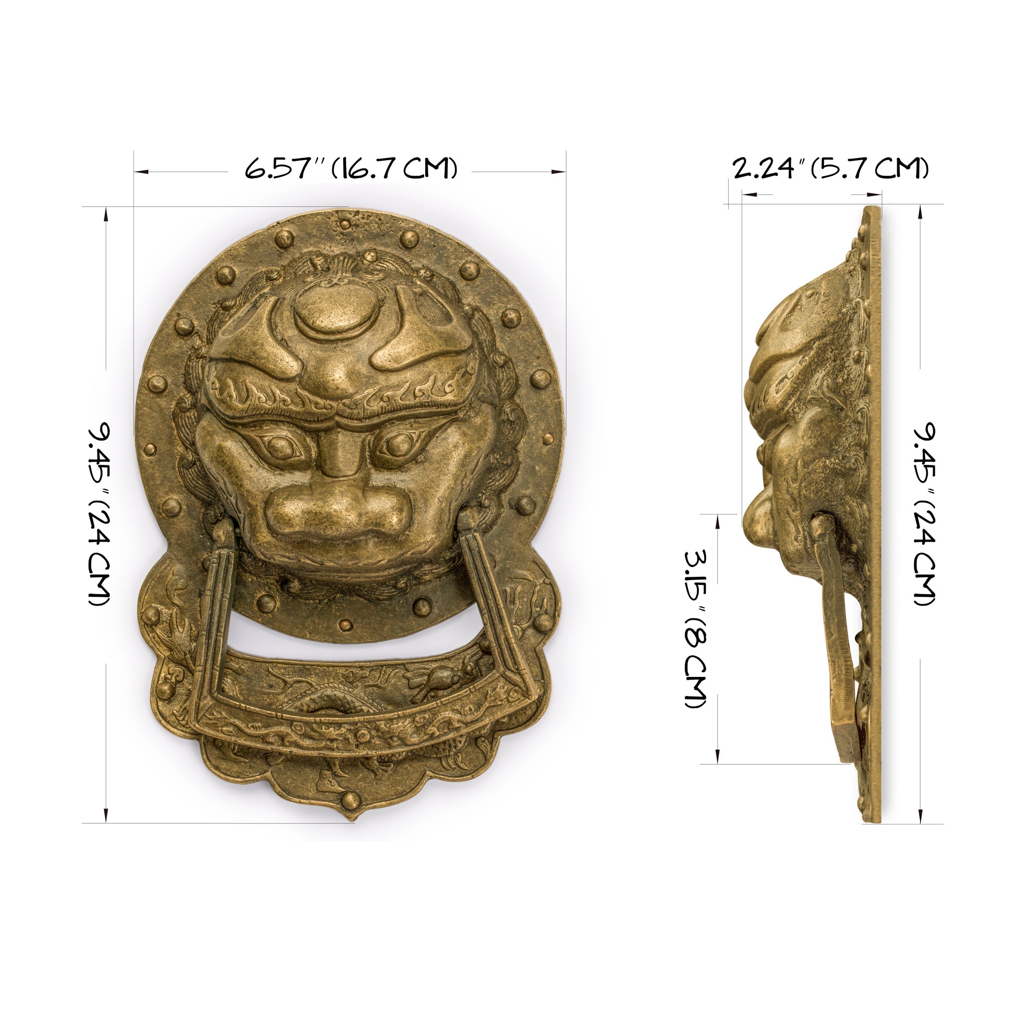 King Lion Door Knocker Pull 9.5"-Chinese Brass Hardware