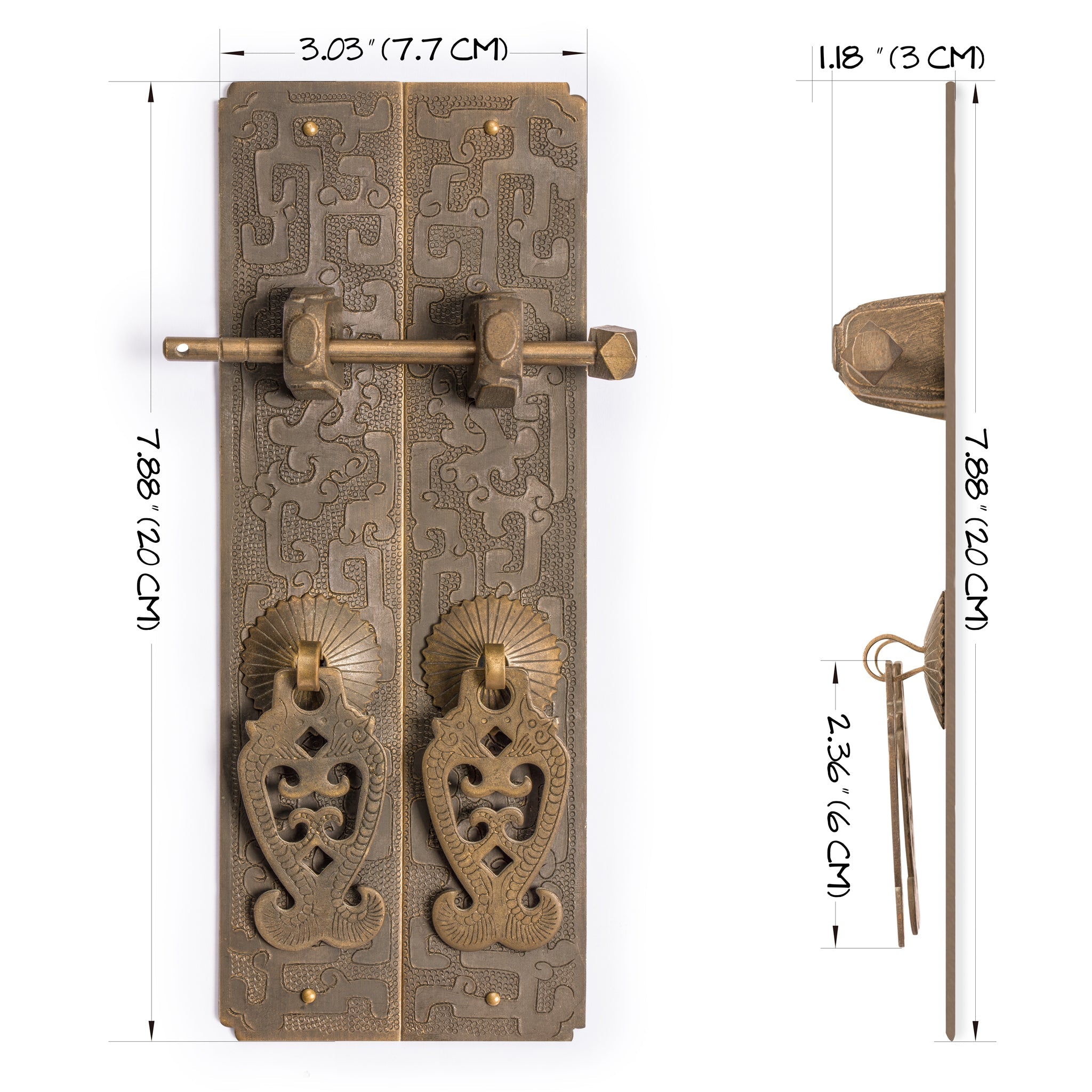 Kui Dragon and Goldfish Strip Pulls 8"-Chinese Brass Hardware