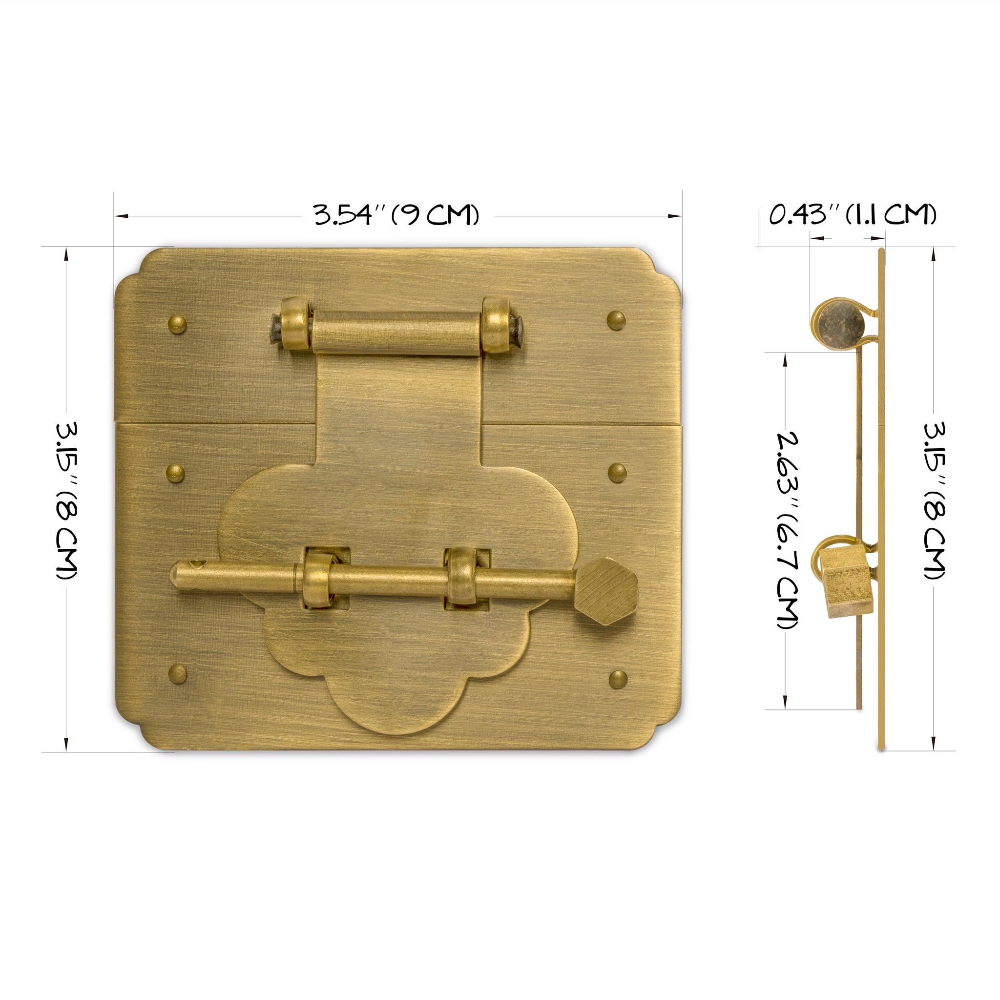 Mushroom Square Chest Box Face Plate Latch (3.5" x 3.1")-Chinese Brass Hardware