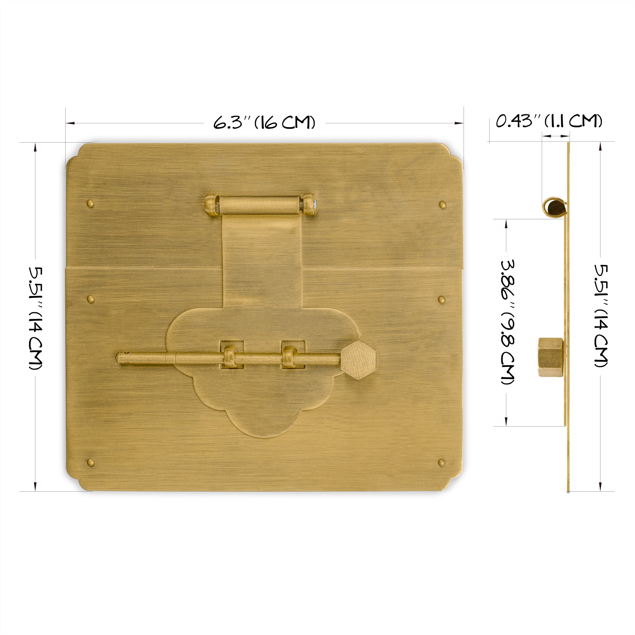 Mushroom Square Chest Box Face Plate Latch (5.5"x 6.5")-Chinese Brass Hardware