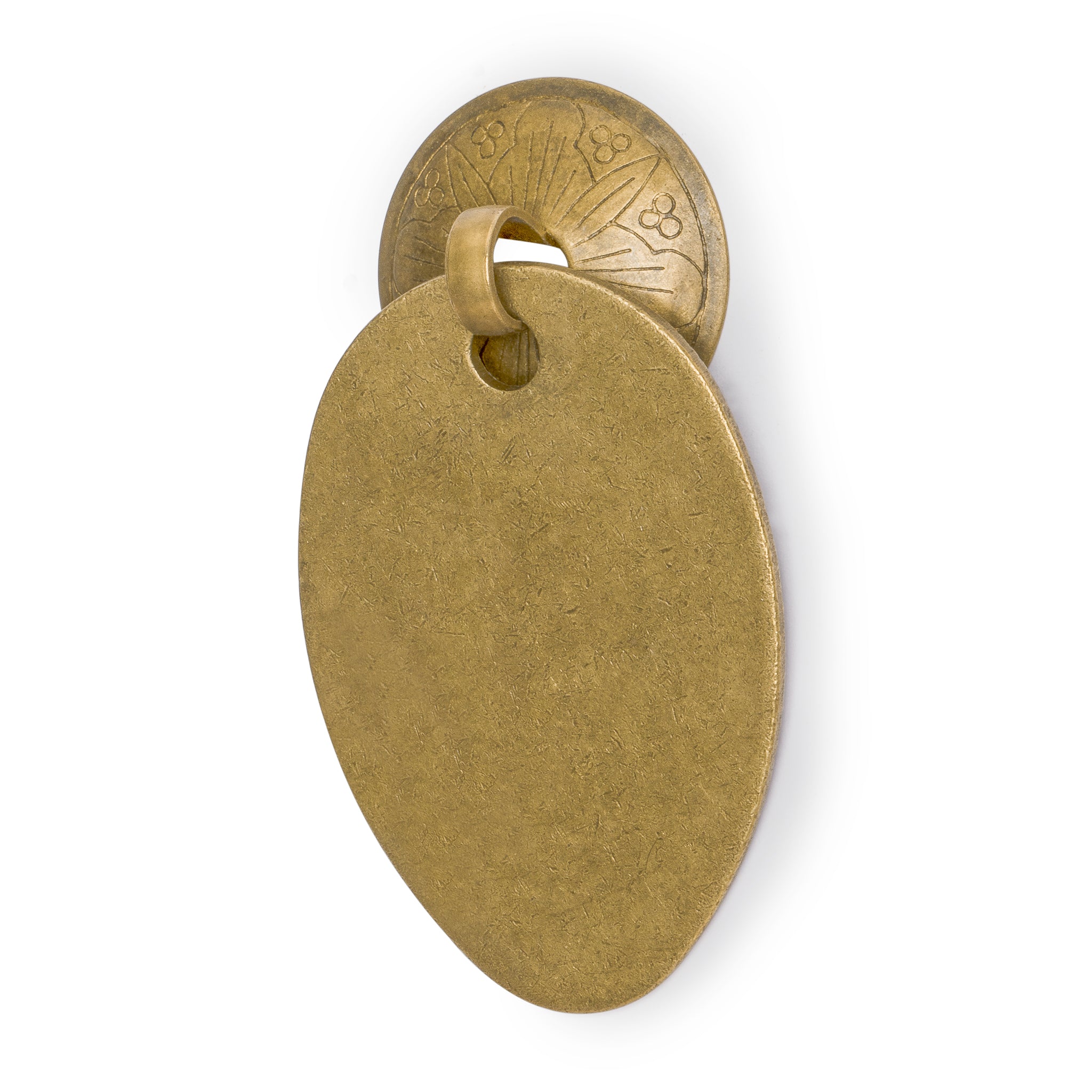 Oval Pulls with Engraved Round Backplate 2.6" - Set of 2-Chinese Brass Hardware