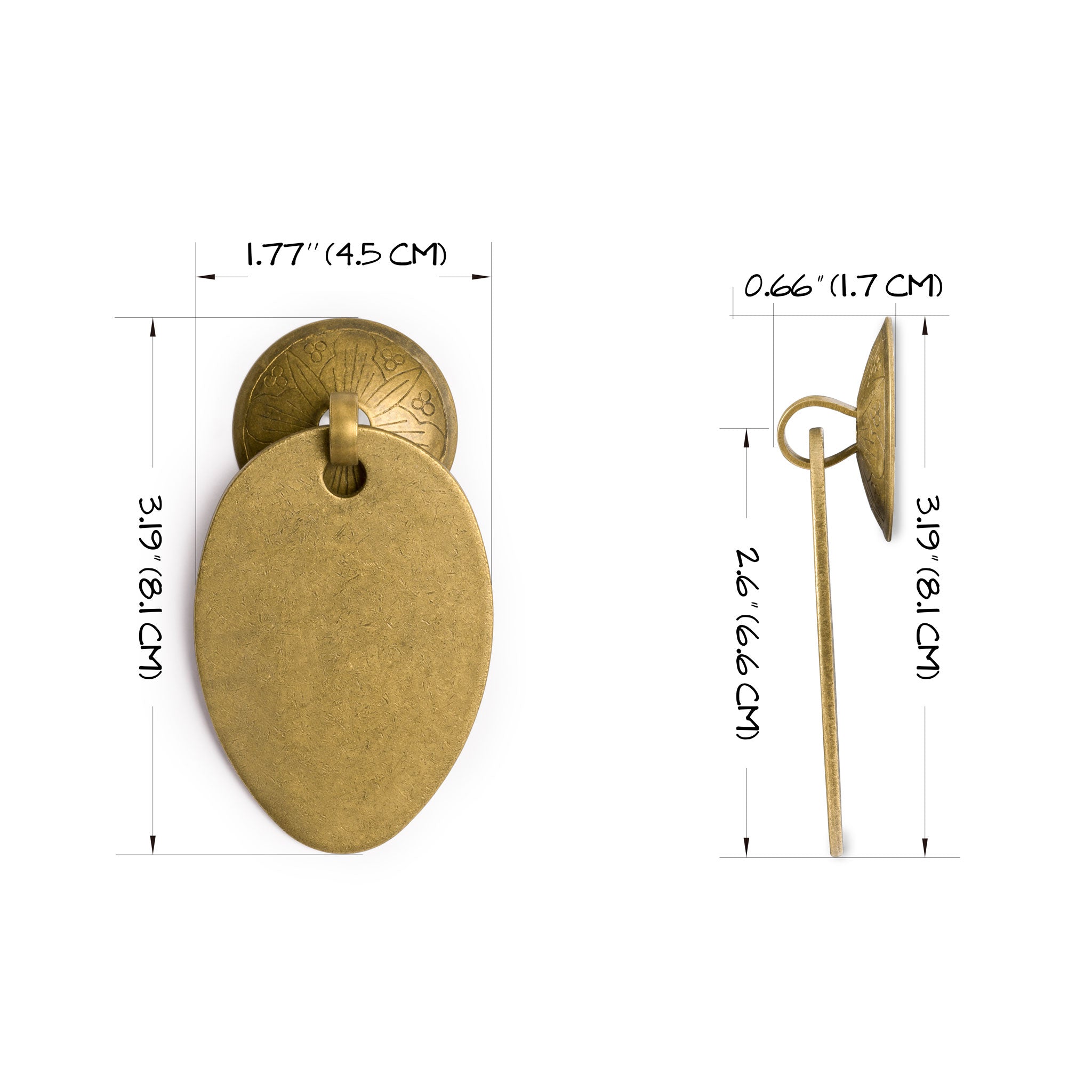 Oval Pulls with Engraved Round Backplate 2.6" - Set of 2-Chinese Brass Hardware