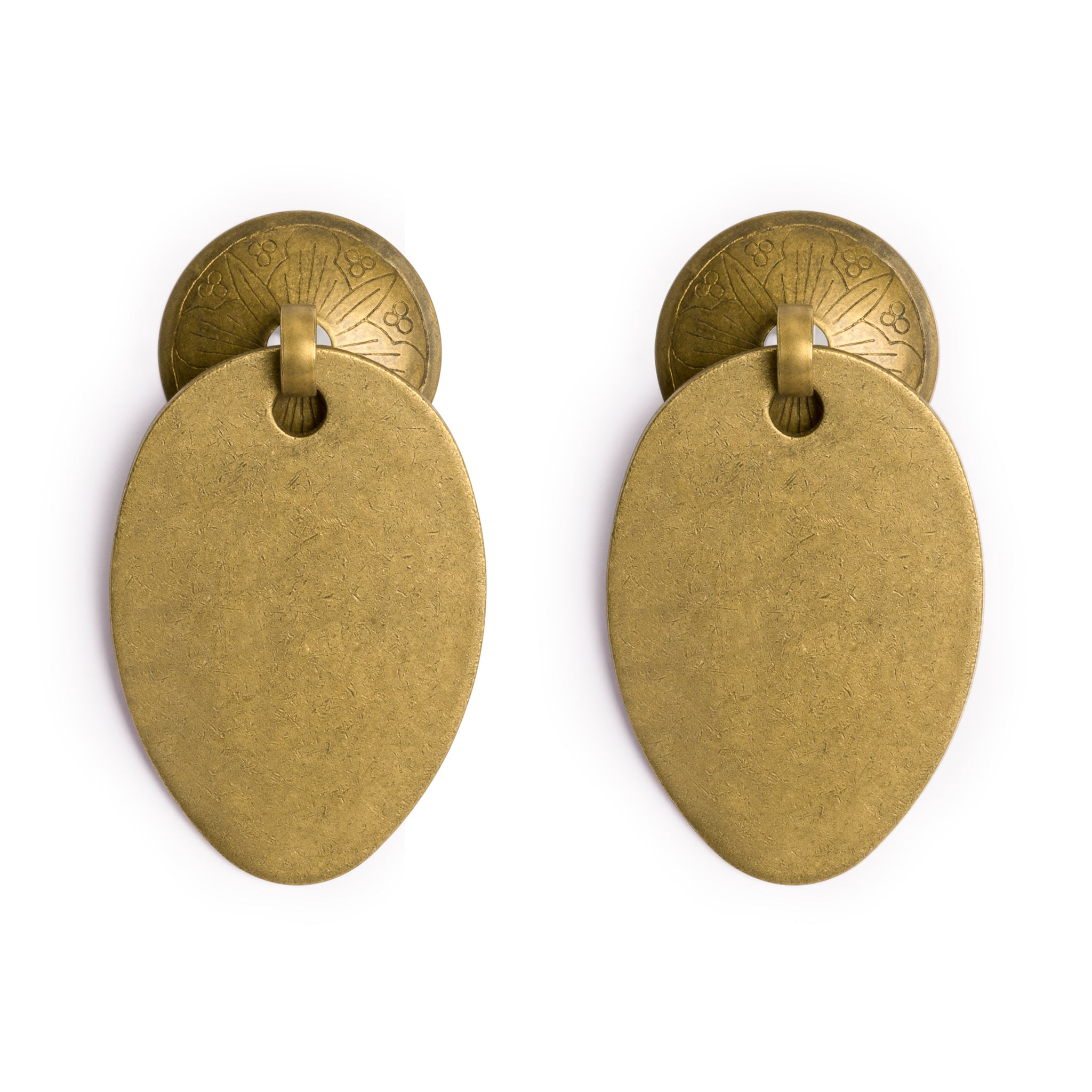 Oval Pulls with Engraved Round Backplate 2.6" - Set of 2-Chinese Brass Hardware