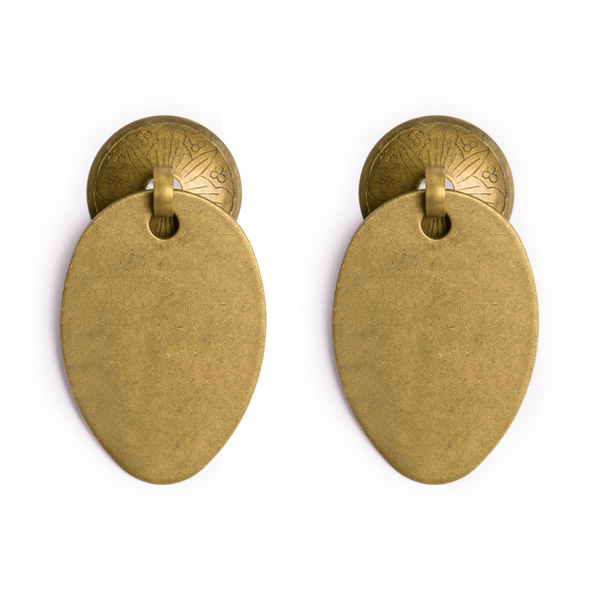 Oval Pulls with Engraved Round Backplate 2.6" - Set of 2-Chinese Brass Hardware
