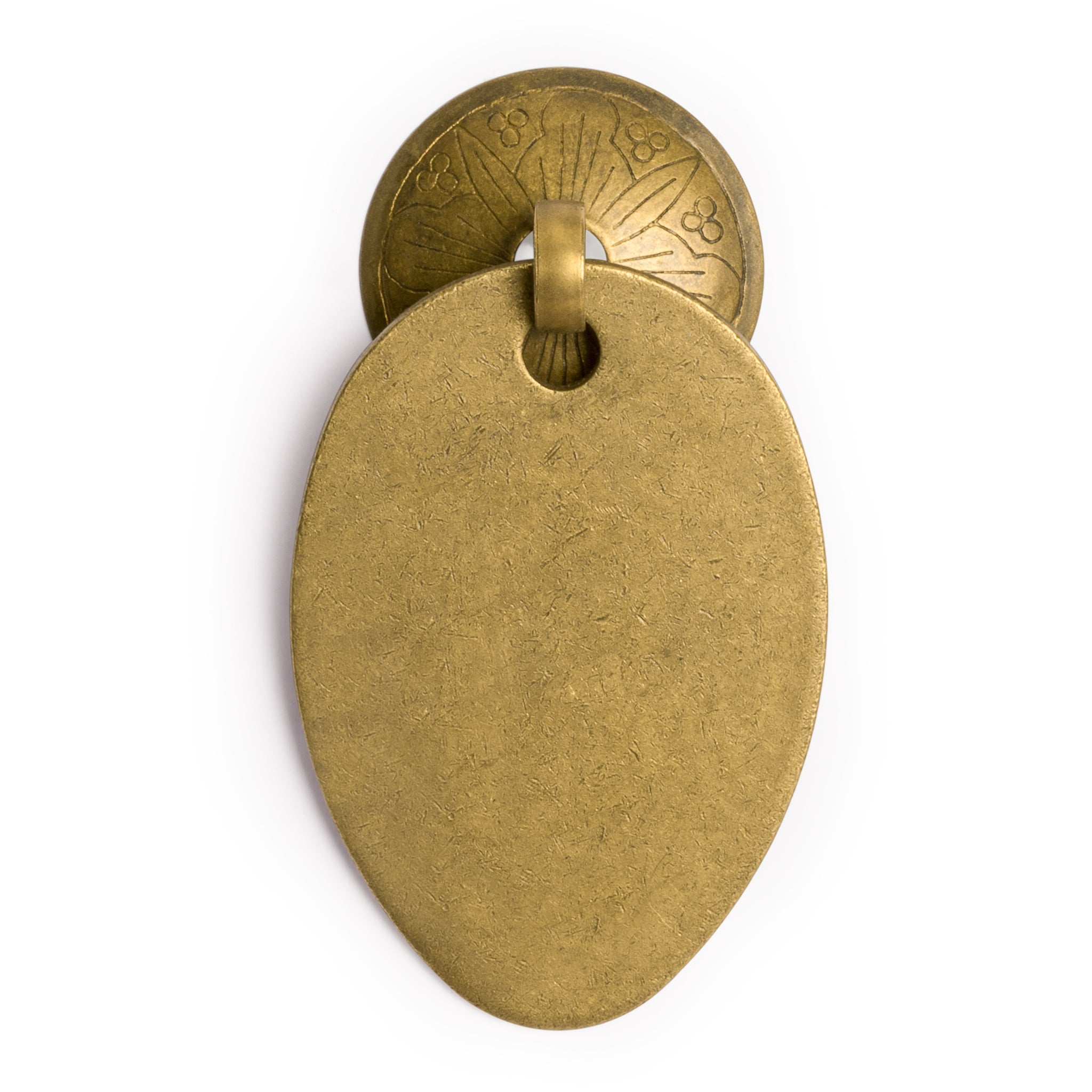 Oval Pulls with Engraved Round Backplate 2.6" - Set of 2-Chinese Brass Hardware