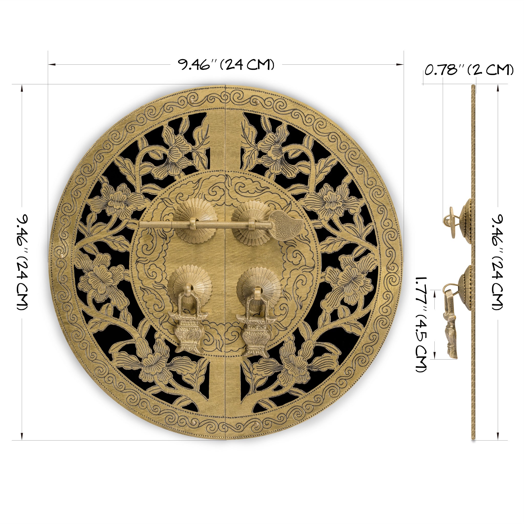 Peony Flower Cabinet Face Plate 9.5"-Chinese Brass Hardware